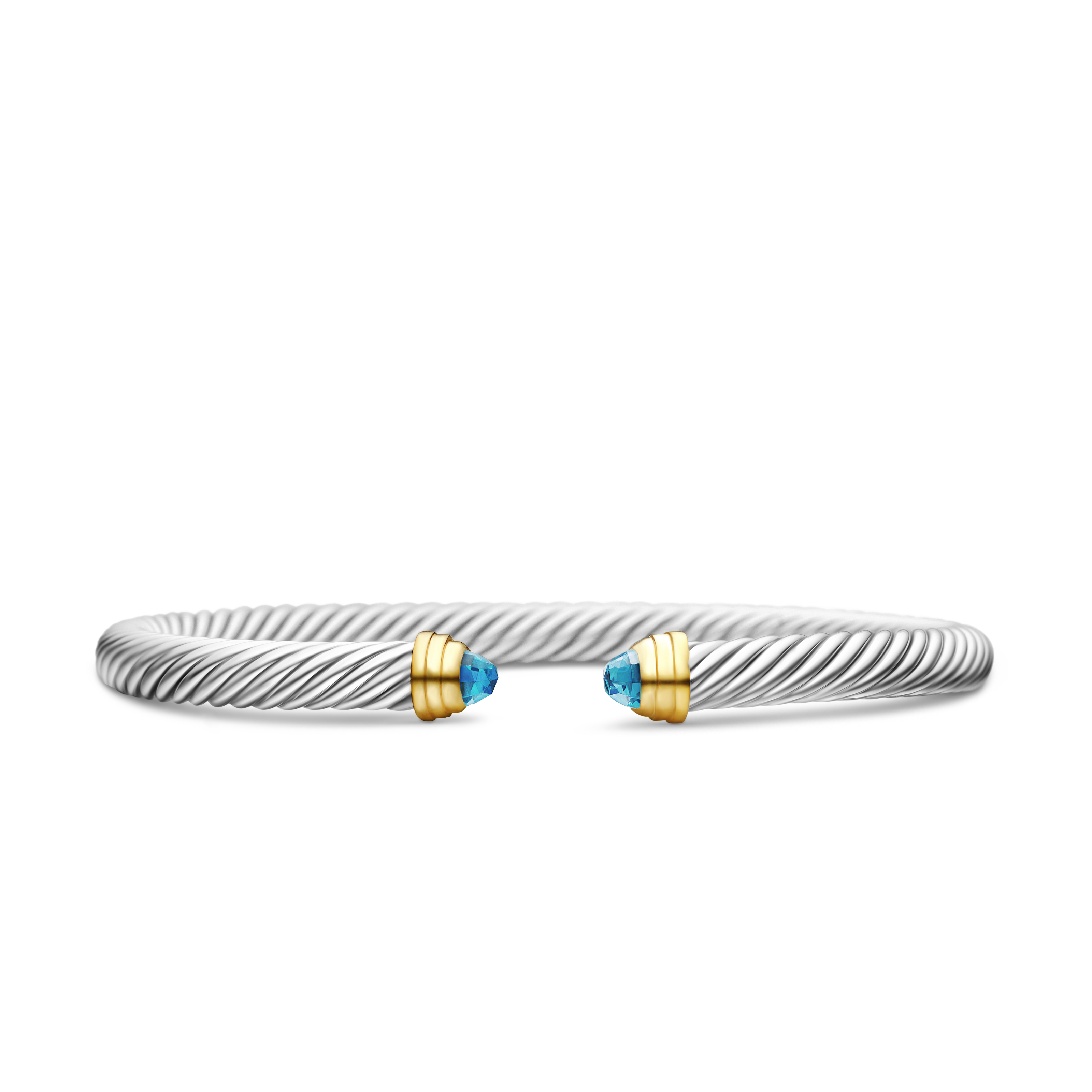 Classic Cable Bracelet in Sterling Silver with 14K Yellow Gold and Blue Topaz, 5mm