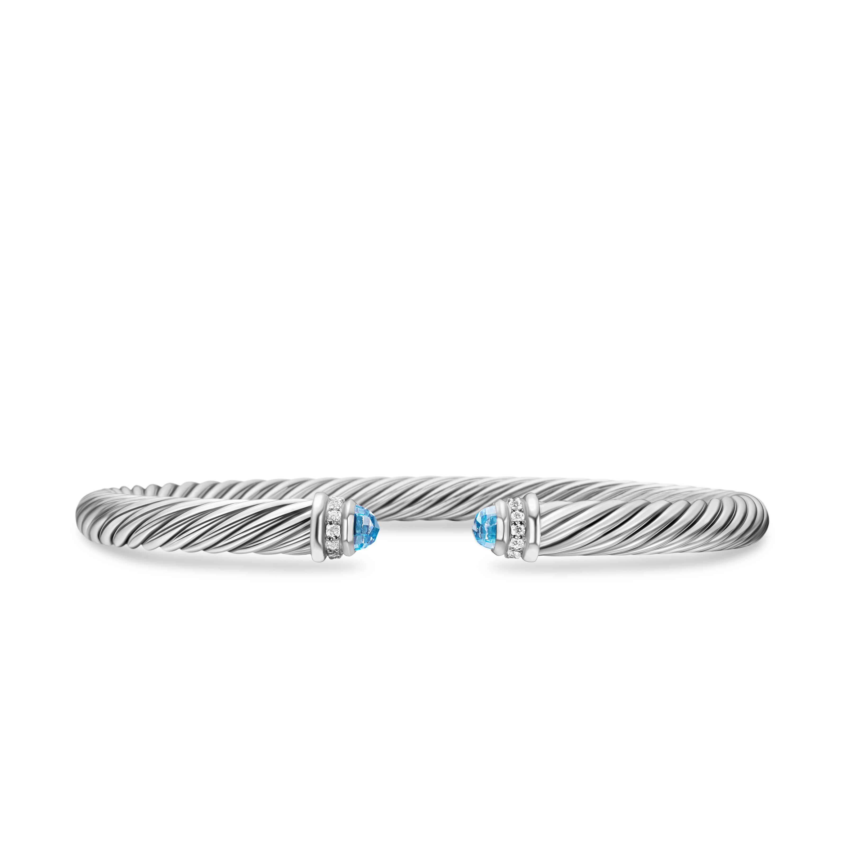 Classic Cable Bracelet in Sterling Silver with Blue Topaz and Diamonds, 5mm