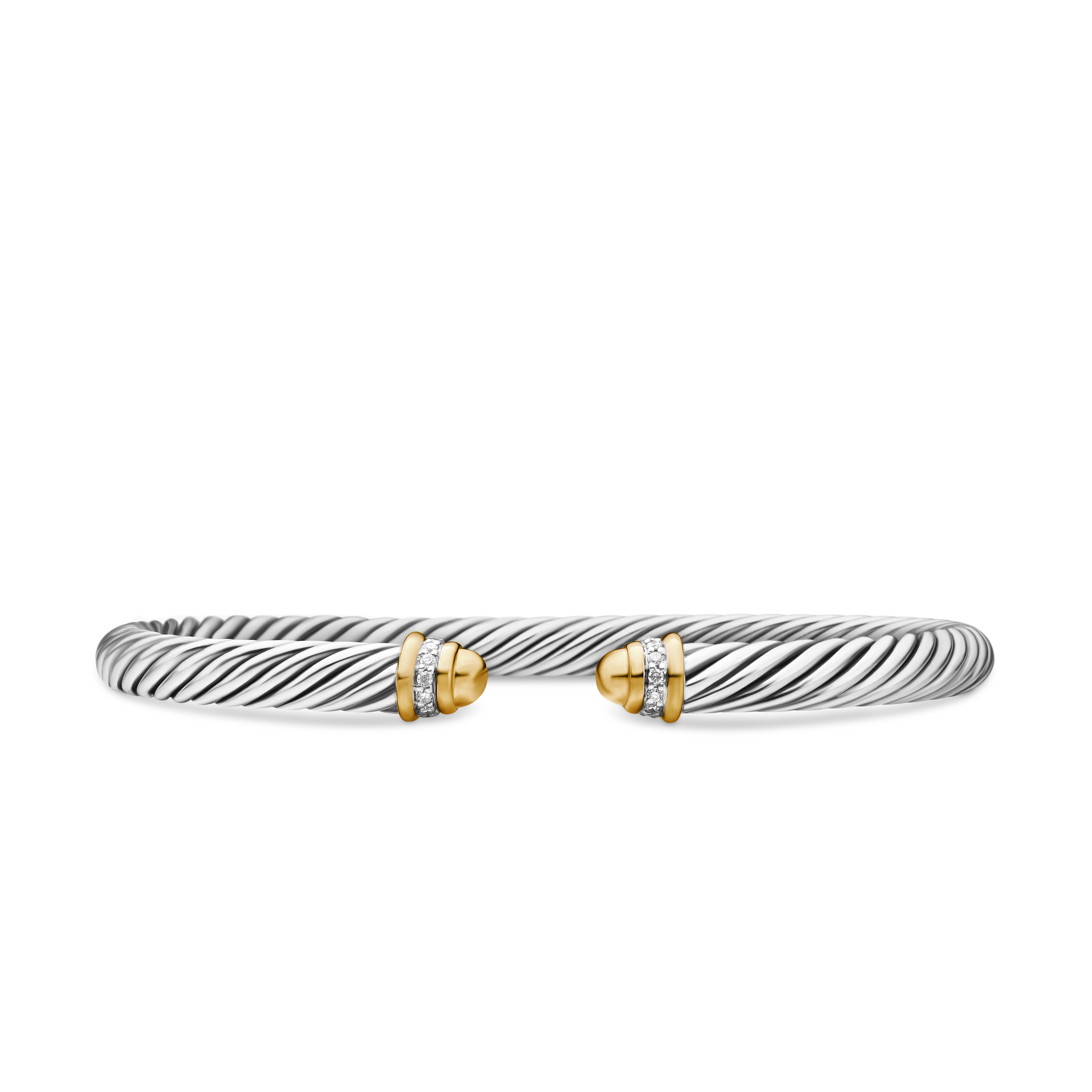 Classic Cable Bracelet in Sterling Silver with 18K Yellow Gold, Gold Domes and Diamonds, 5mm