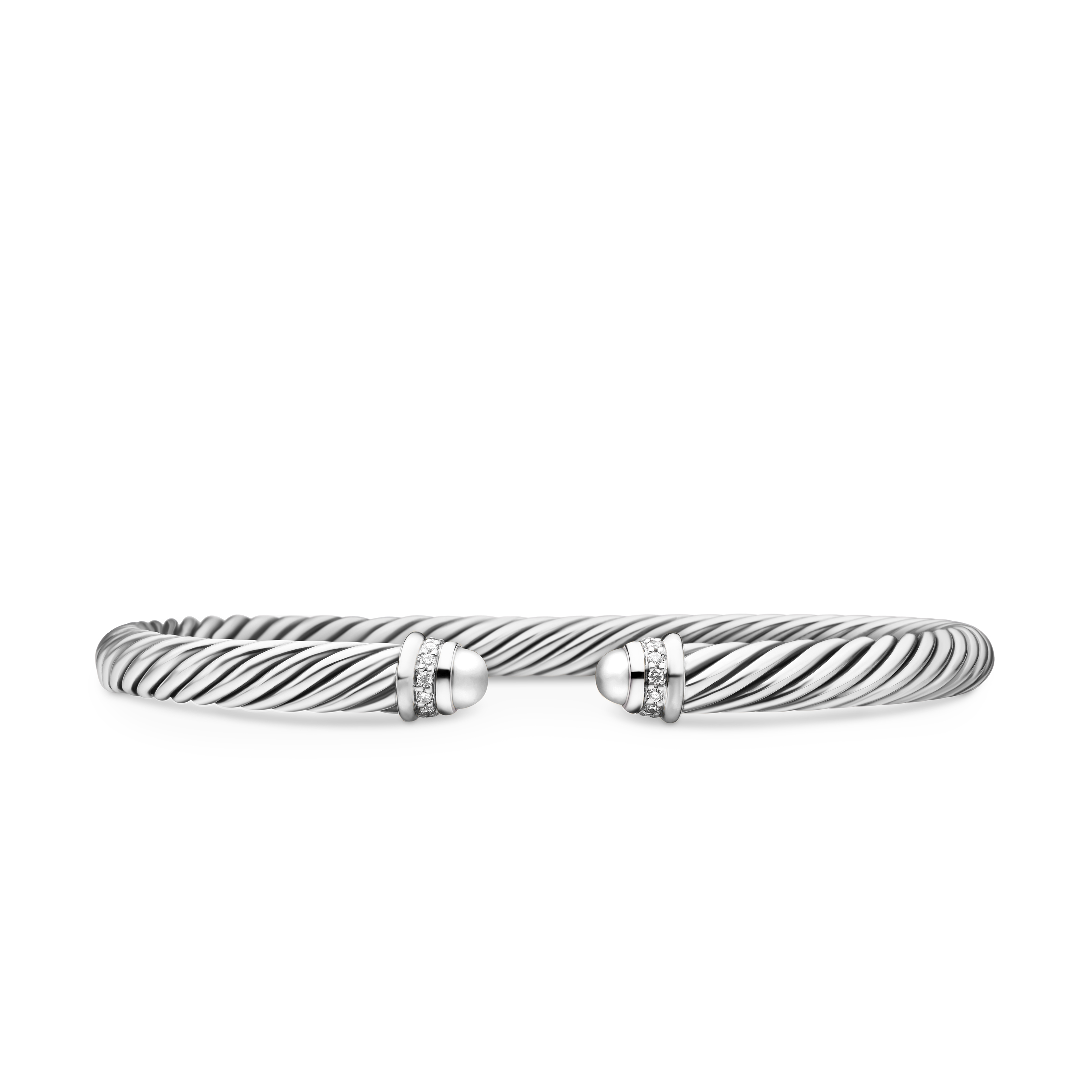 Classic Cable Bracelet in Sterling Silver with Diamonds, 5mm