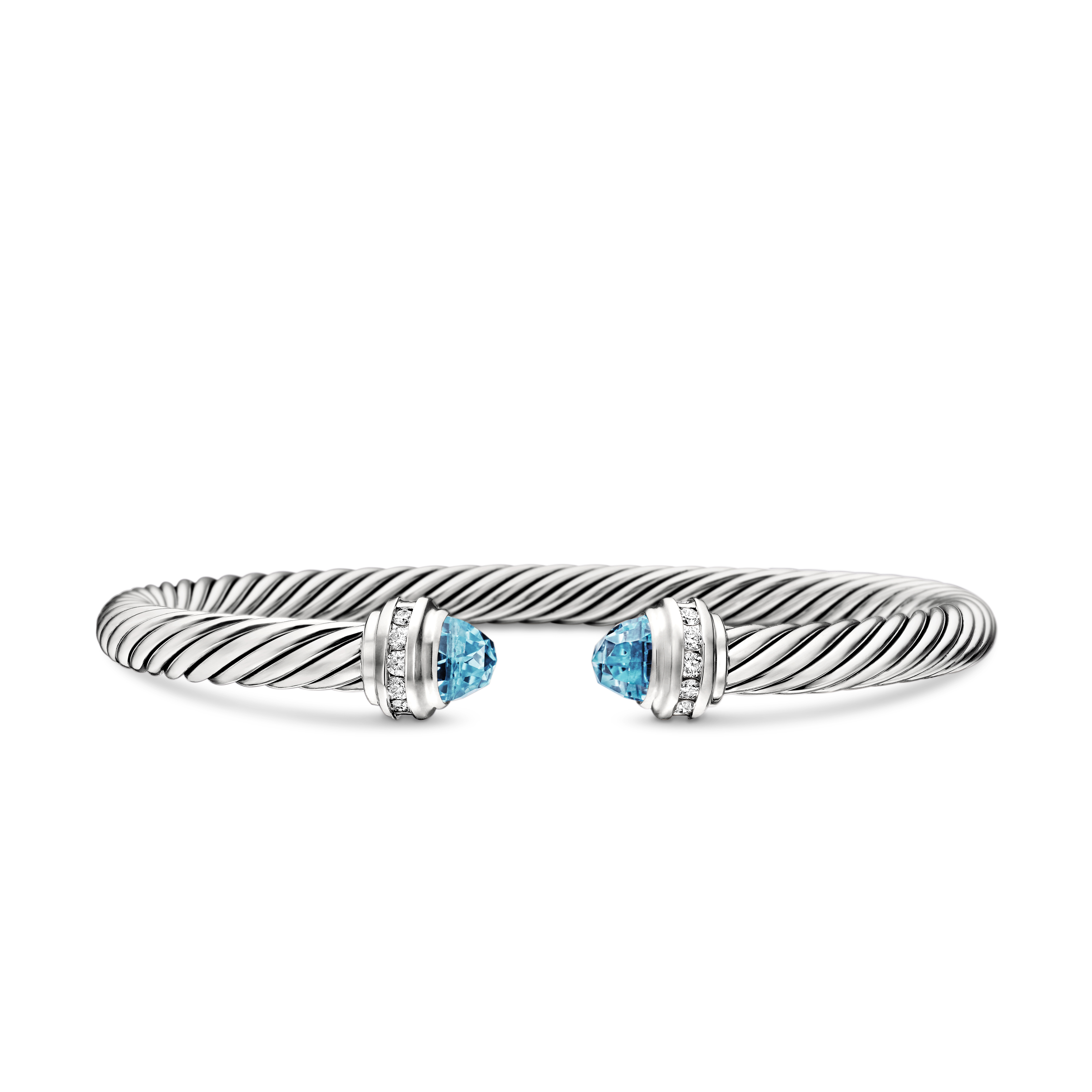 Classic Cable Bracelet in Sterling Silver with Blue Topaz and Diamonds, 5mm