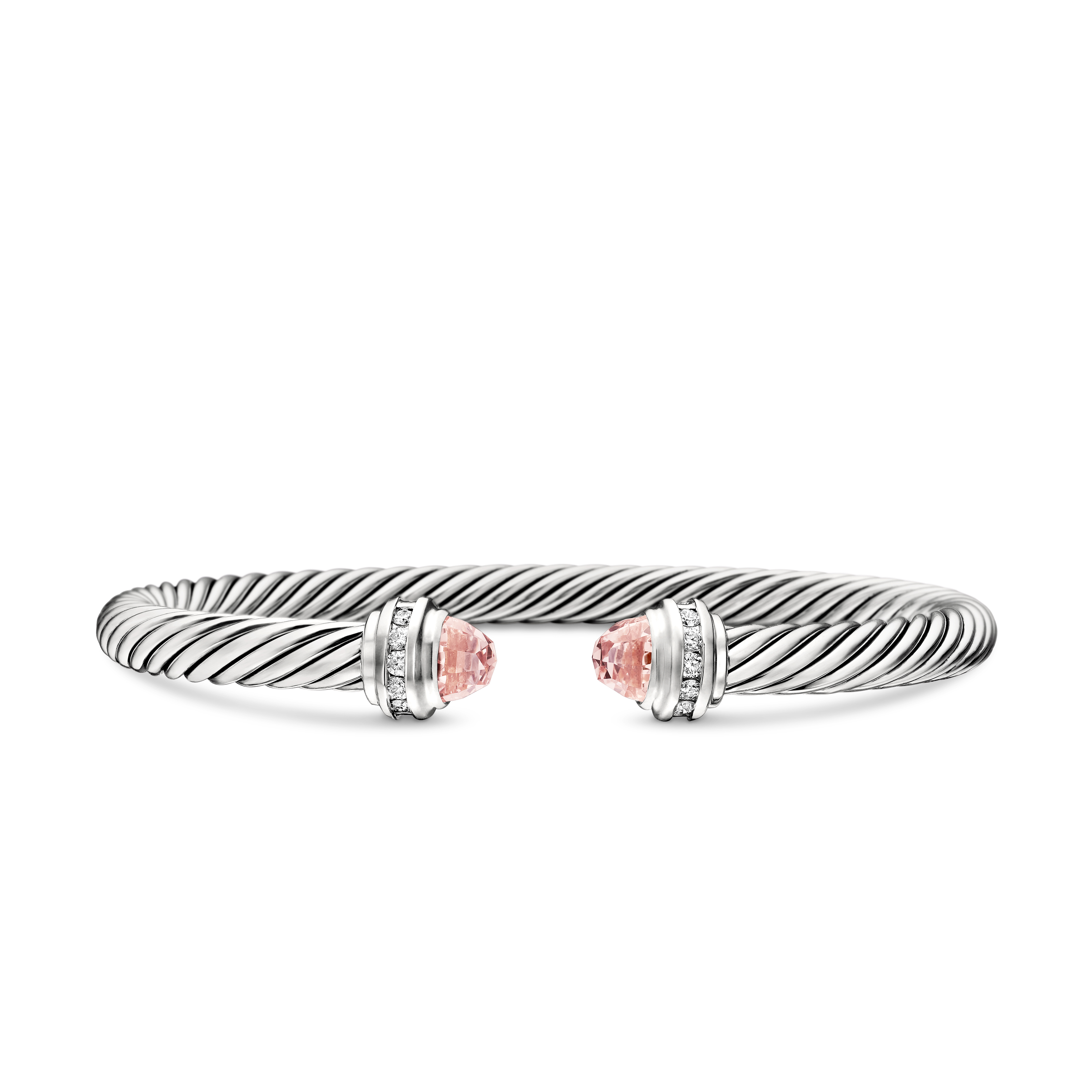 Classic Cable Bracelet in Sterling Silver with Morganite and Diamonds, 5mm