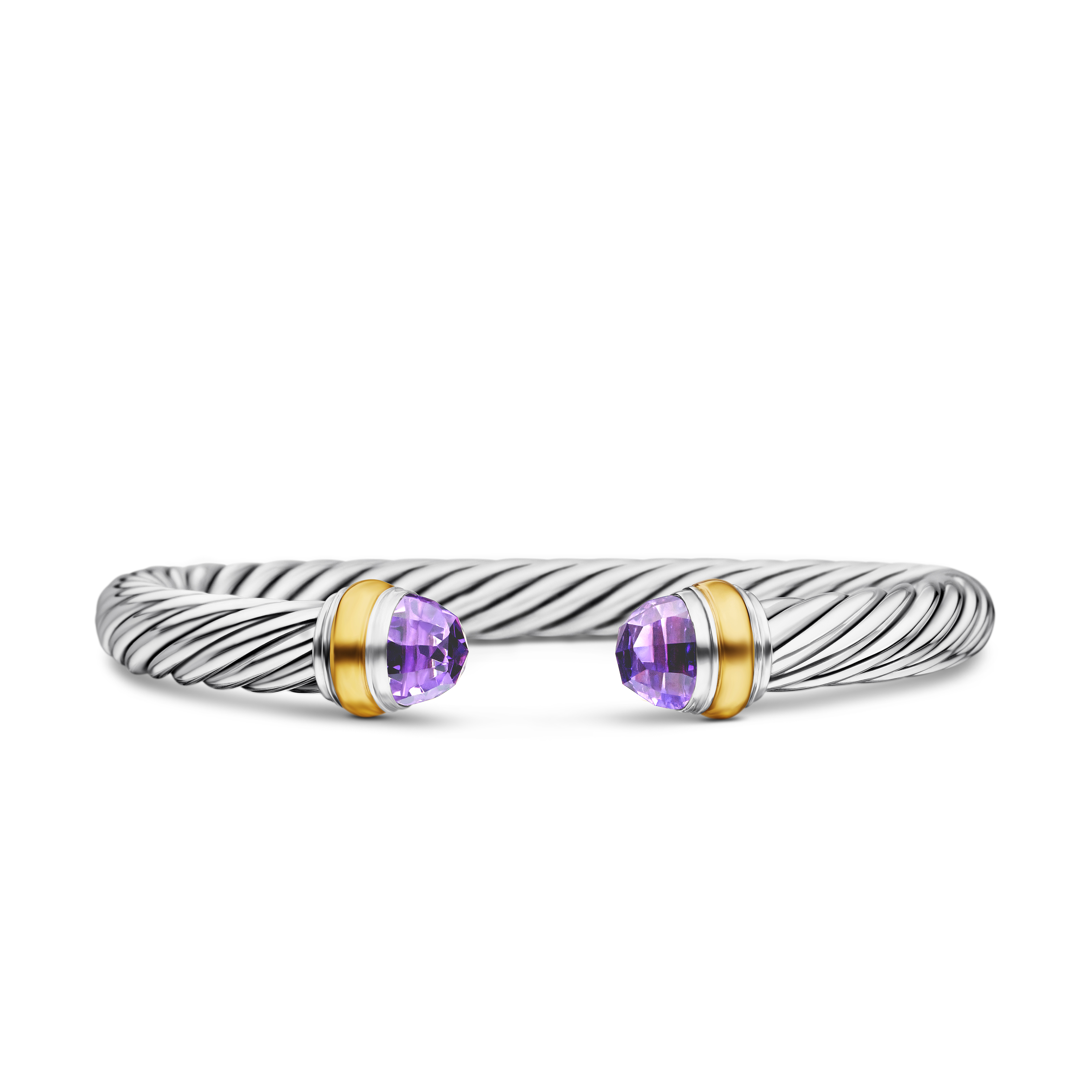 Classic Cable Bracelet in Sterling Silver with 14K Yellow Gold and Amethyst, 7mm