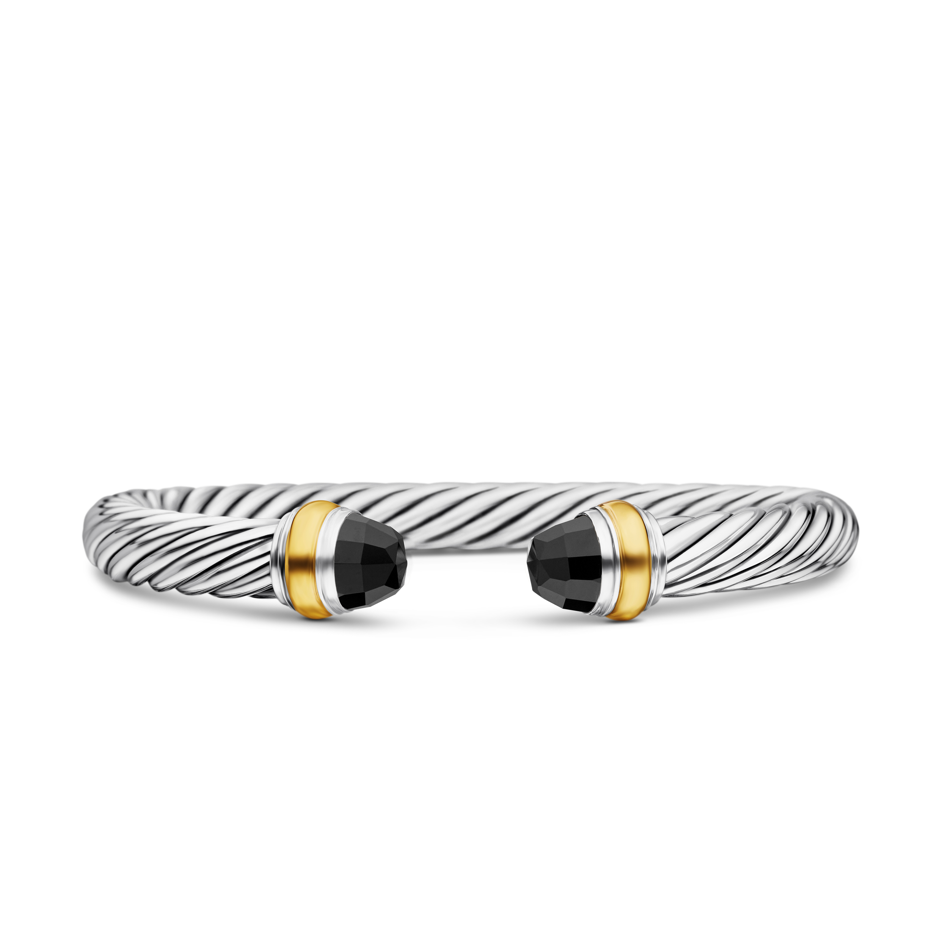 Classic Cable Bracelet in Sterling Silver with 14K Yellow Gold and Black Onyx, 7mm