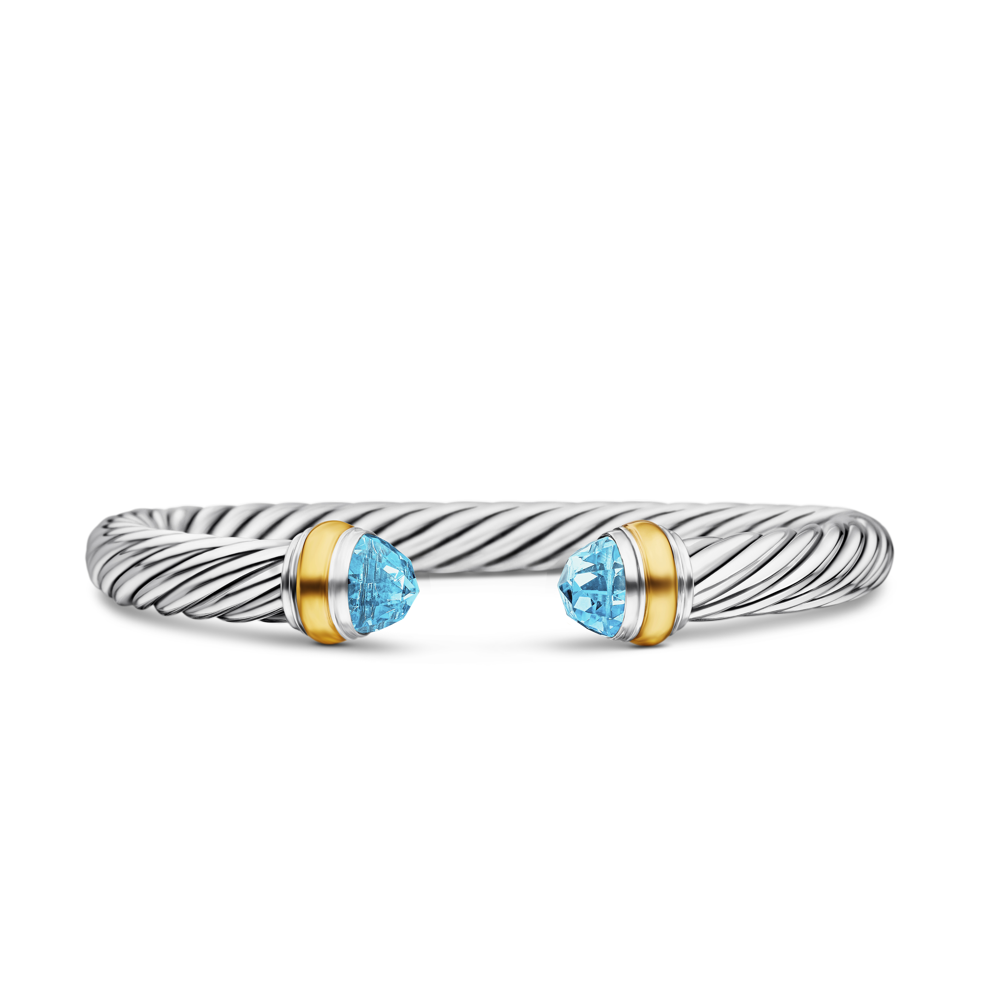 Classic Cable Bracelet in Sterling Silver with 14K Yellow Gold and Blue Topaz, 7mm