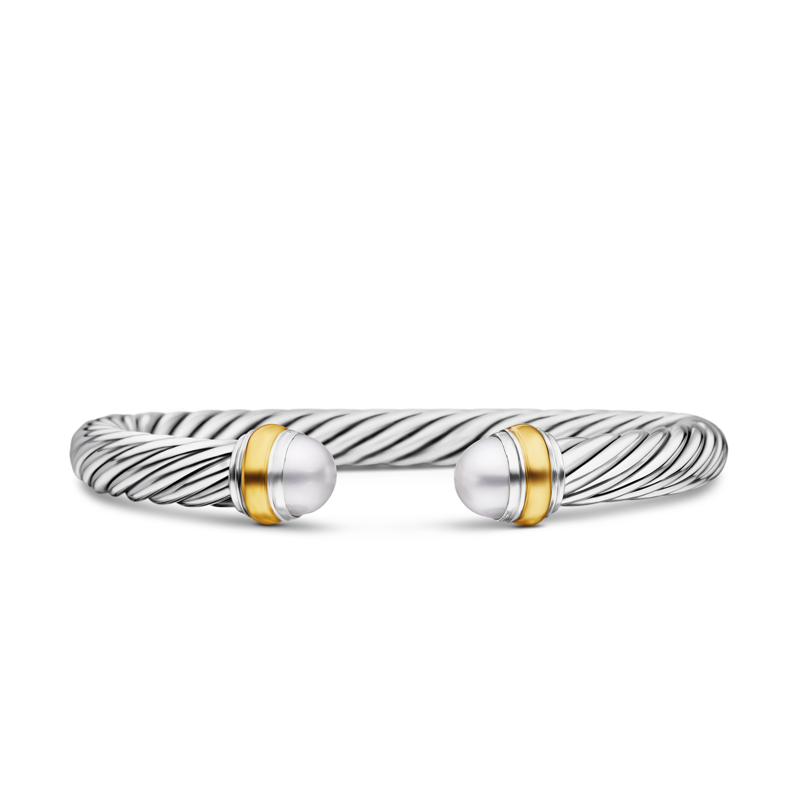 Classic Cable Bracelet in Sterling Silver with 14K Yellow Gold and Pearls, 7mm