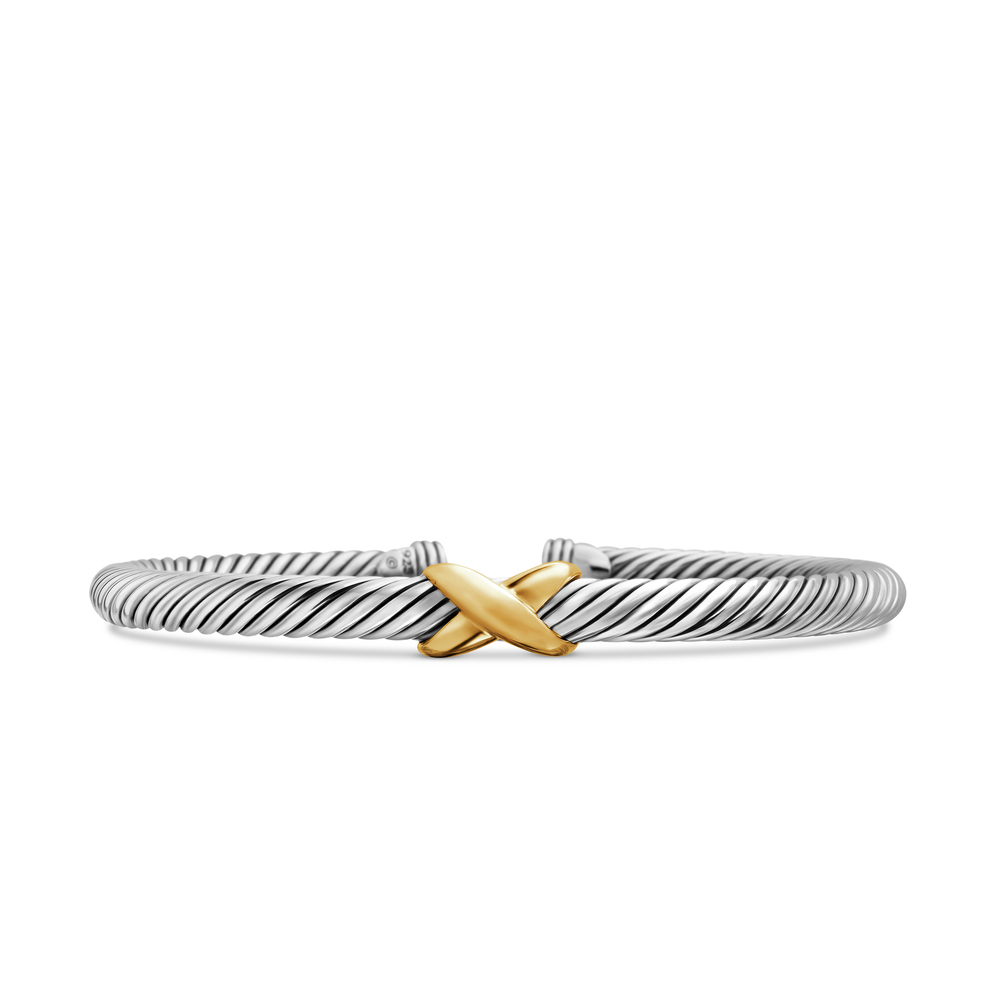 X Classic Cable Station Bracelet in Sterling Silver with 14K Yellow Gold, 5mm