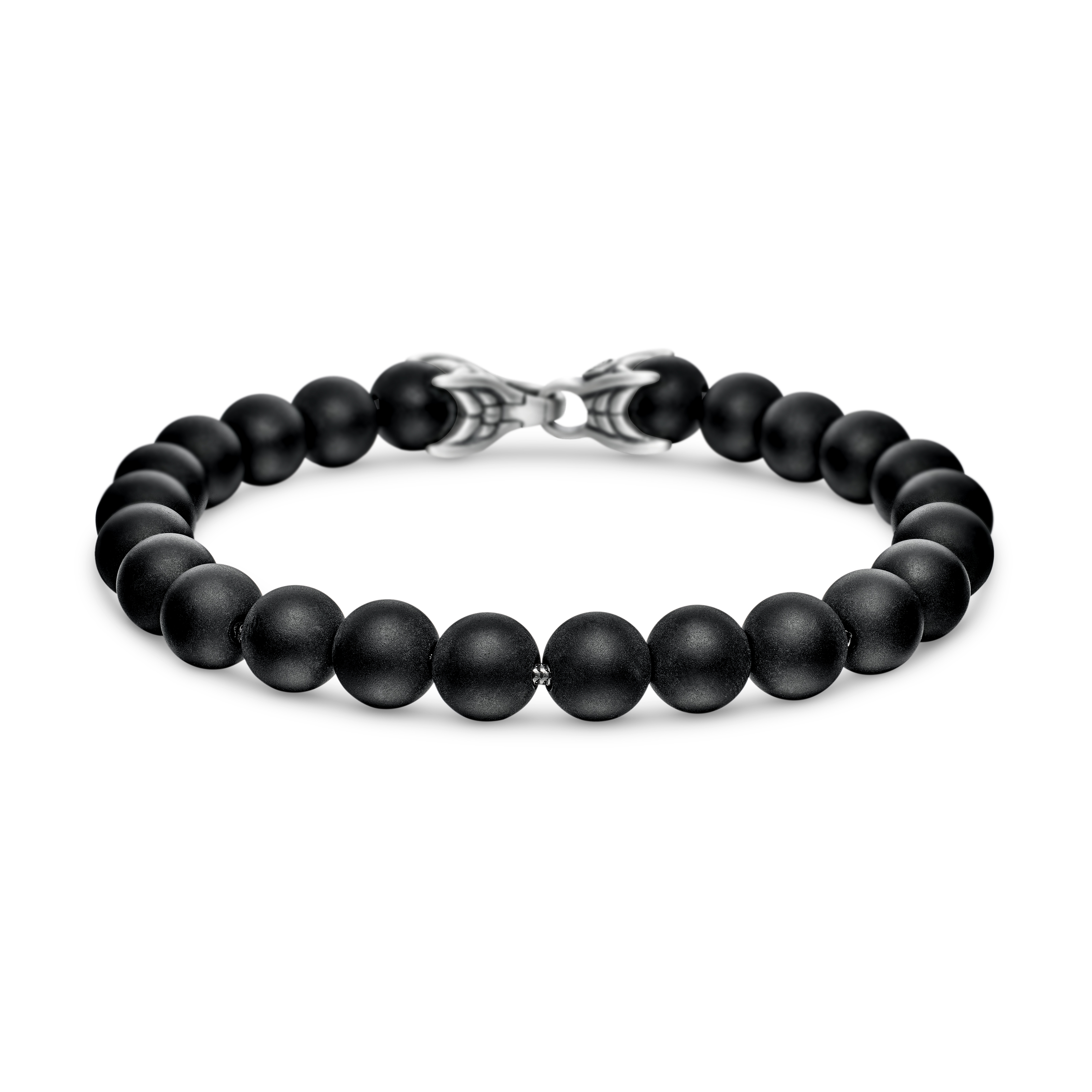 Spiritual Beads Bracelet in Sterling Silver with Black Onyx, 8mm