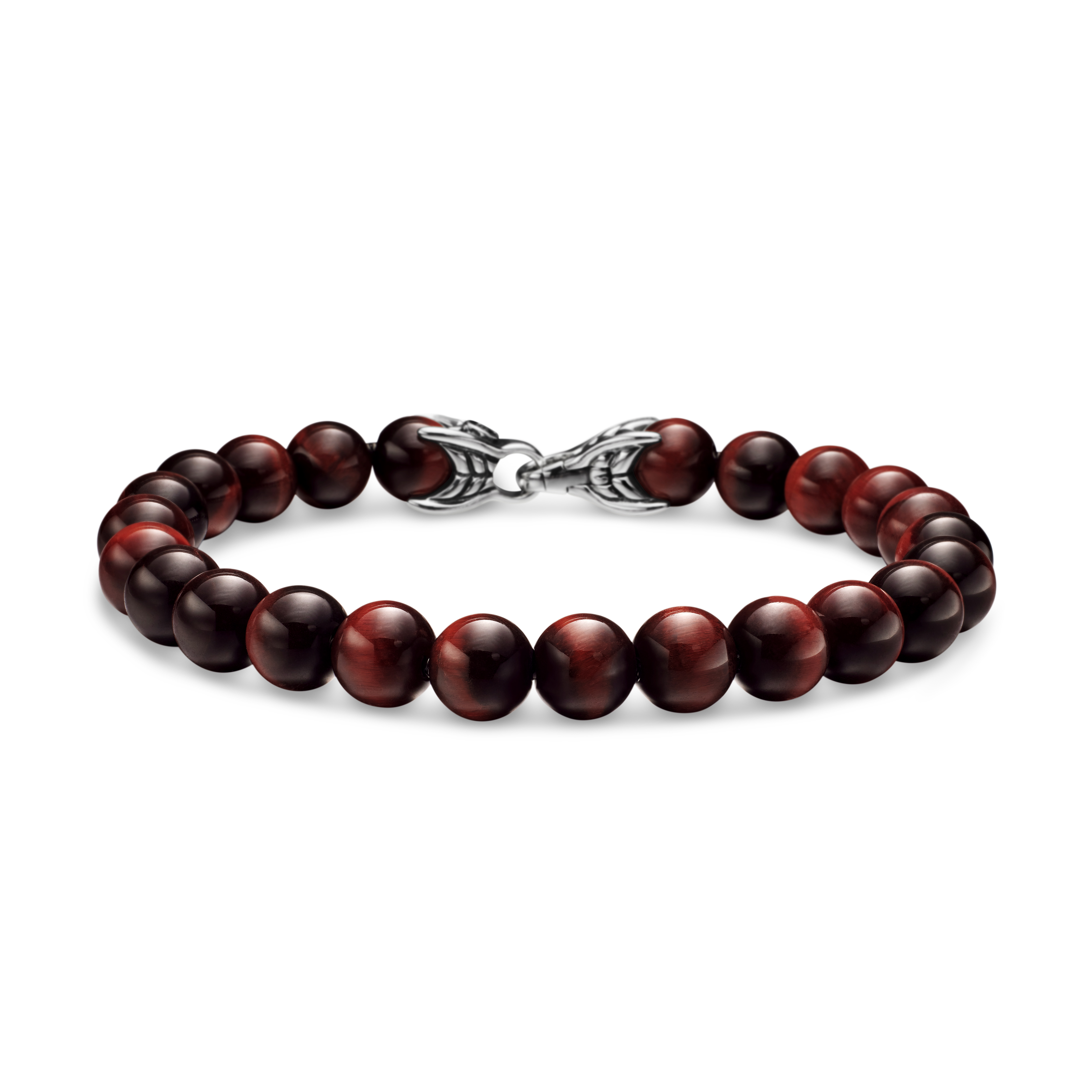 Spiritual Beads Bracelet in Sterling Silver with Red Tigers Eye, 8mm