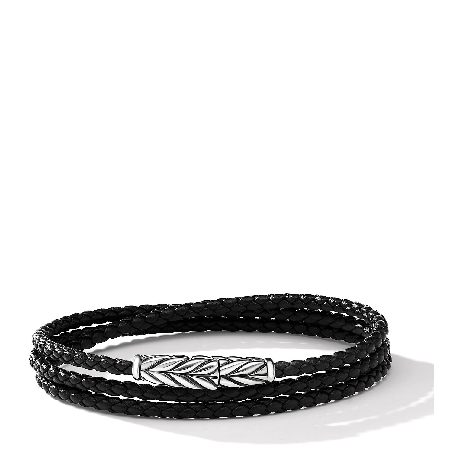 Chevron Triple Wrap Bracelet in Black Leather and Sterling Silver, 3mm