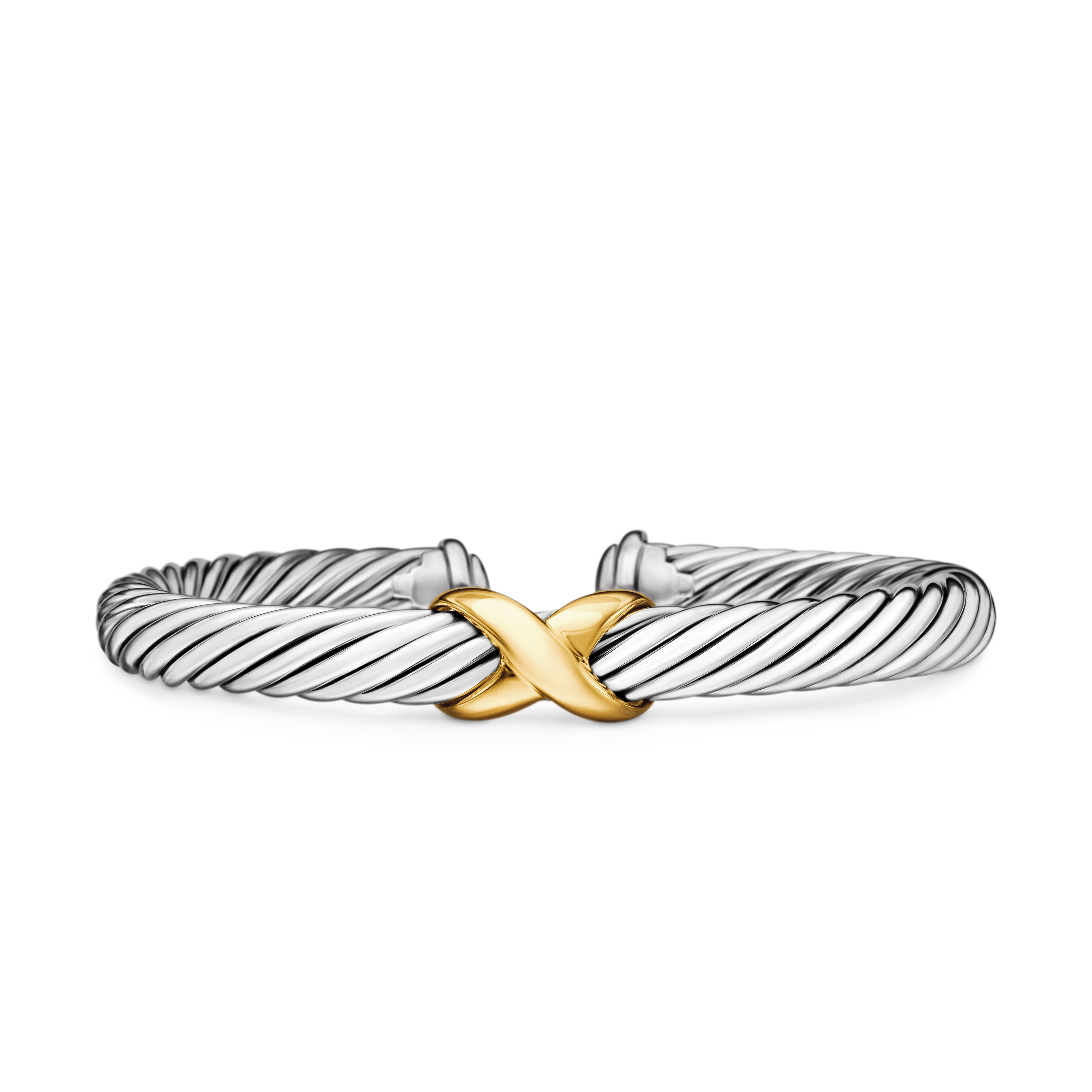 X Classic Cable Station Bracelet in Sterling Silver with 14K Yellow Gold, 7mm