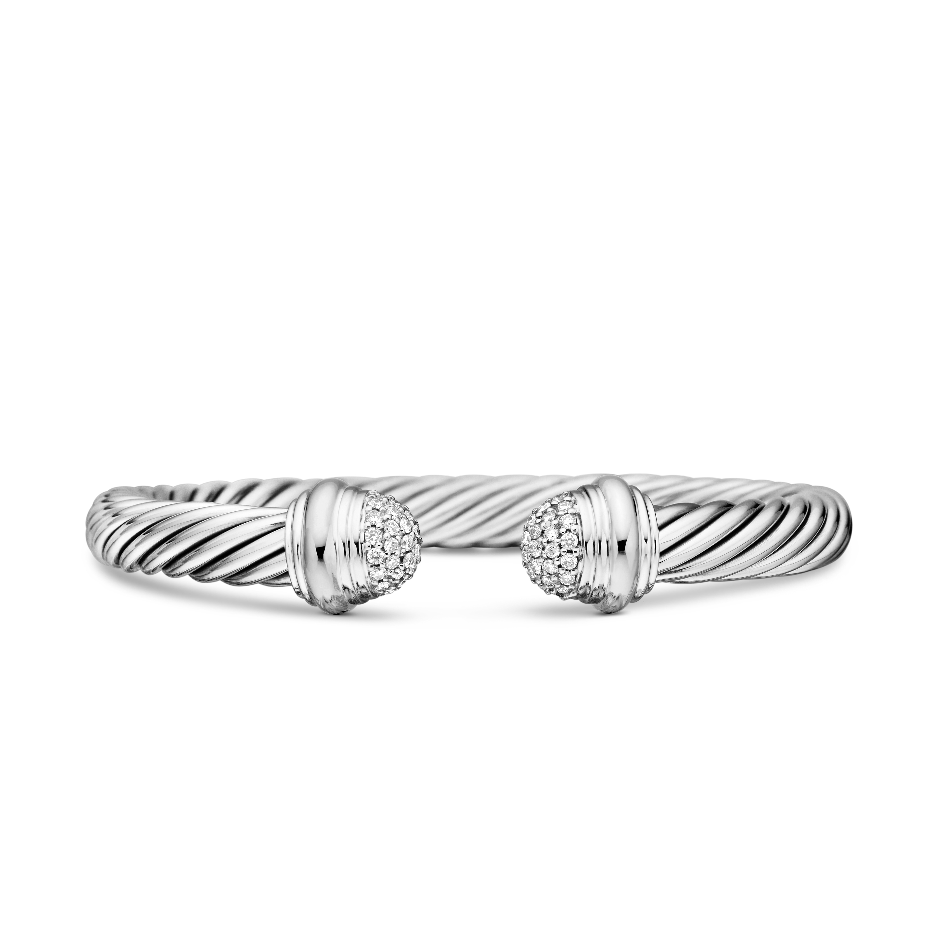 Classic Cable Bracelet in Sterling Silver with Pavé Diamond Domes, 7mm