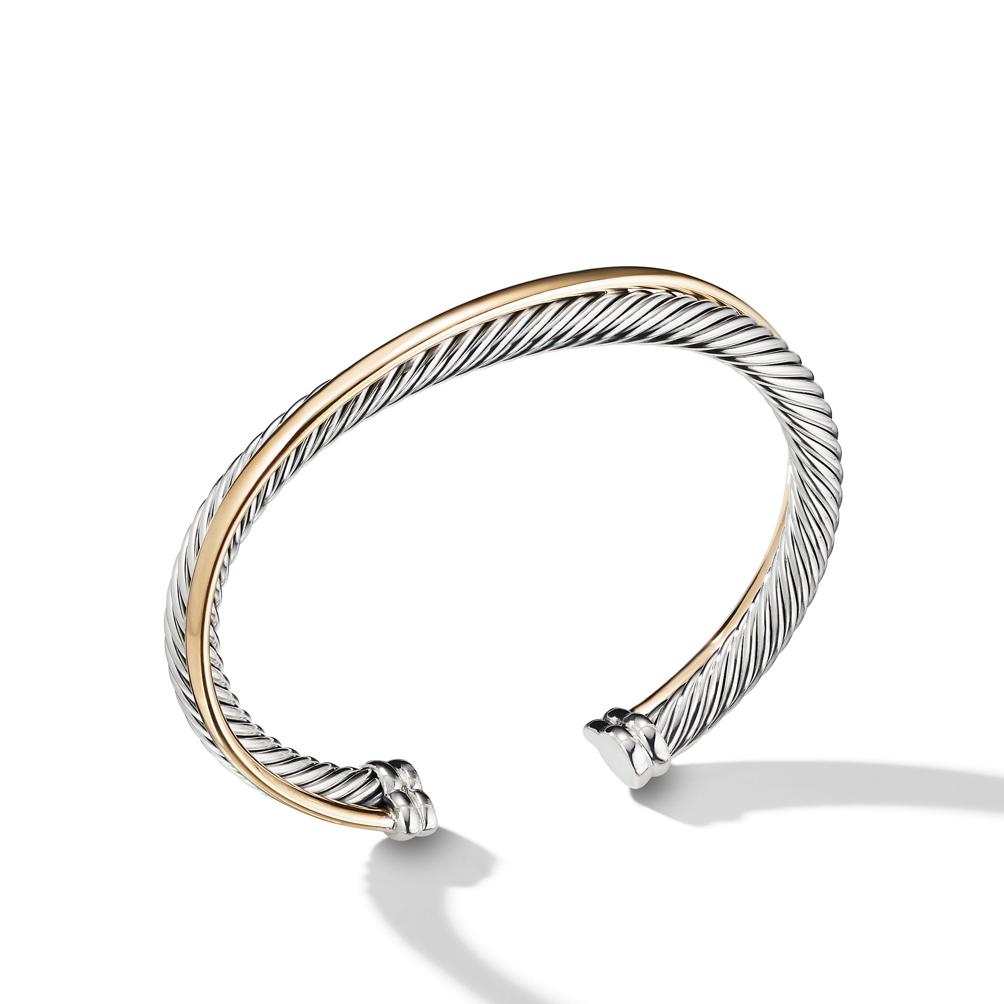 Crossover Two Row Cuff Bracelet in Sterling Silver with 18K Yellow Gold, 5mm