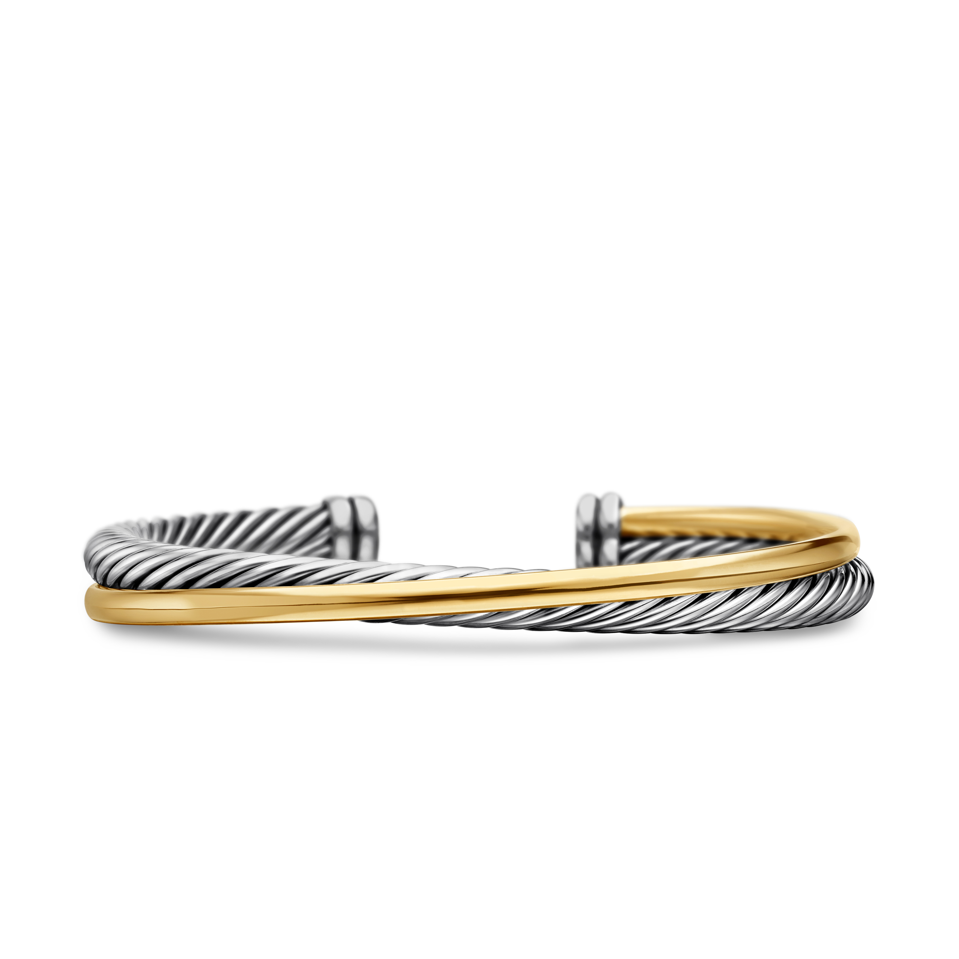 Crossover Two Row Cuff Bracelet in Sterling Silver with 18K Yellow Gold, 5mm