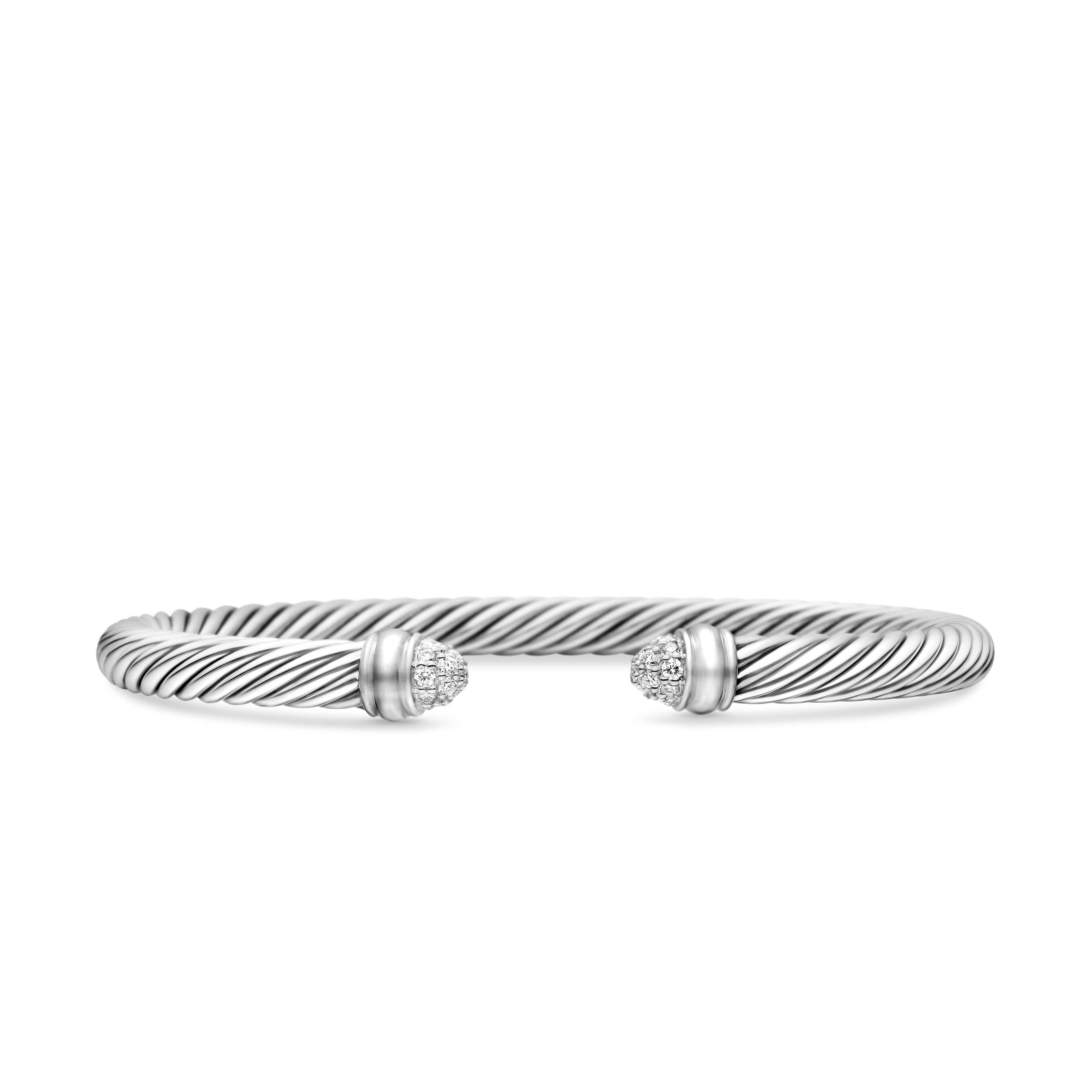 Classic Cable Bracelet in Sterling Silver with Pavé Diamond Domes, 5mm