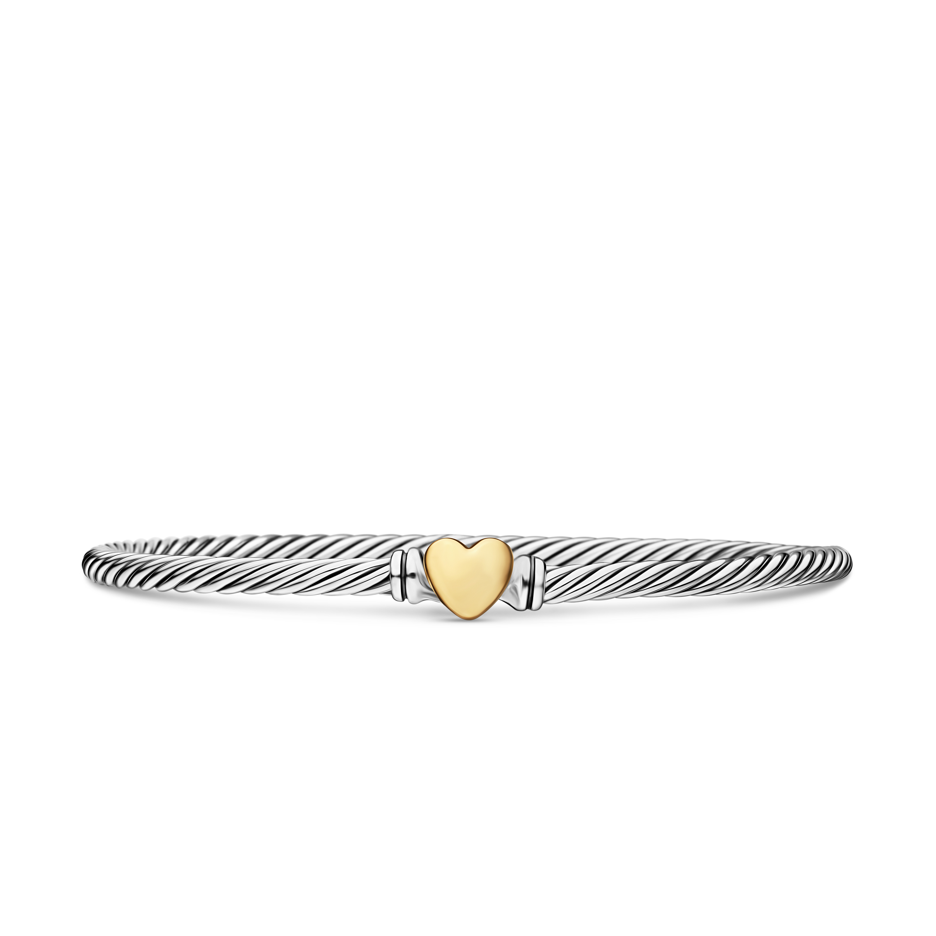 Cable Collectibles® Heart Bracelet in Sterling Silver with 18K Yellow Gold, 3mm