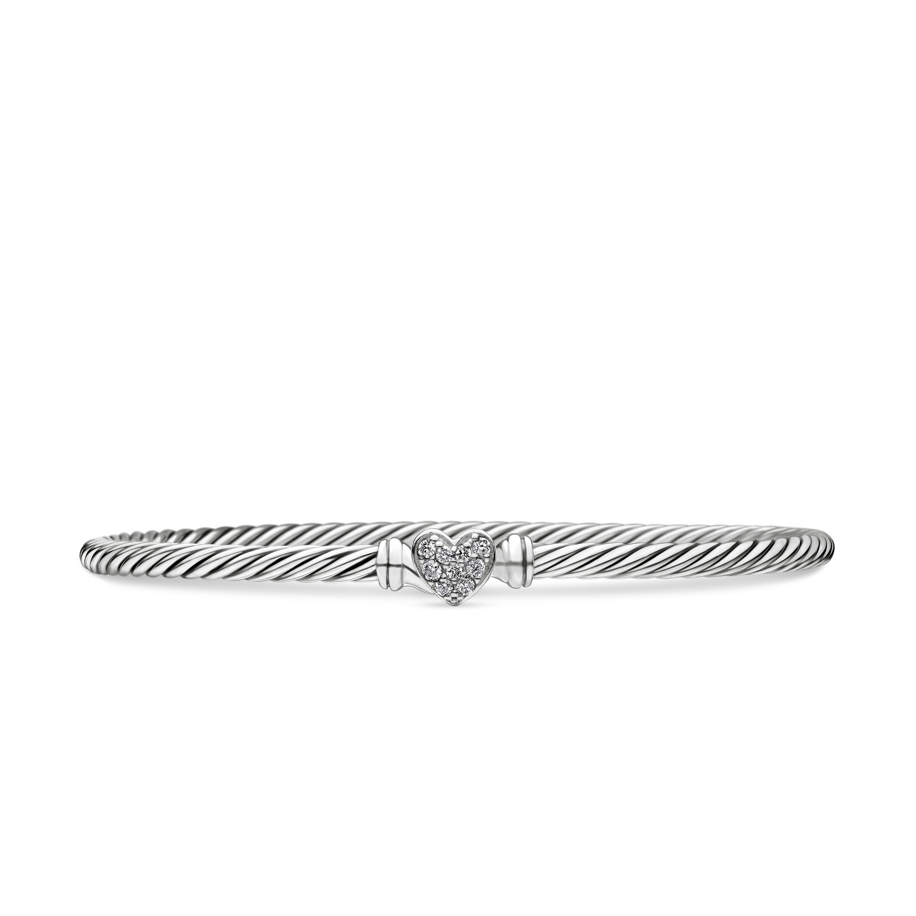 Cable Collectibles® Heart Bracelet in Sterling Silver with Pavé Diamonds, 3mm