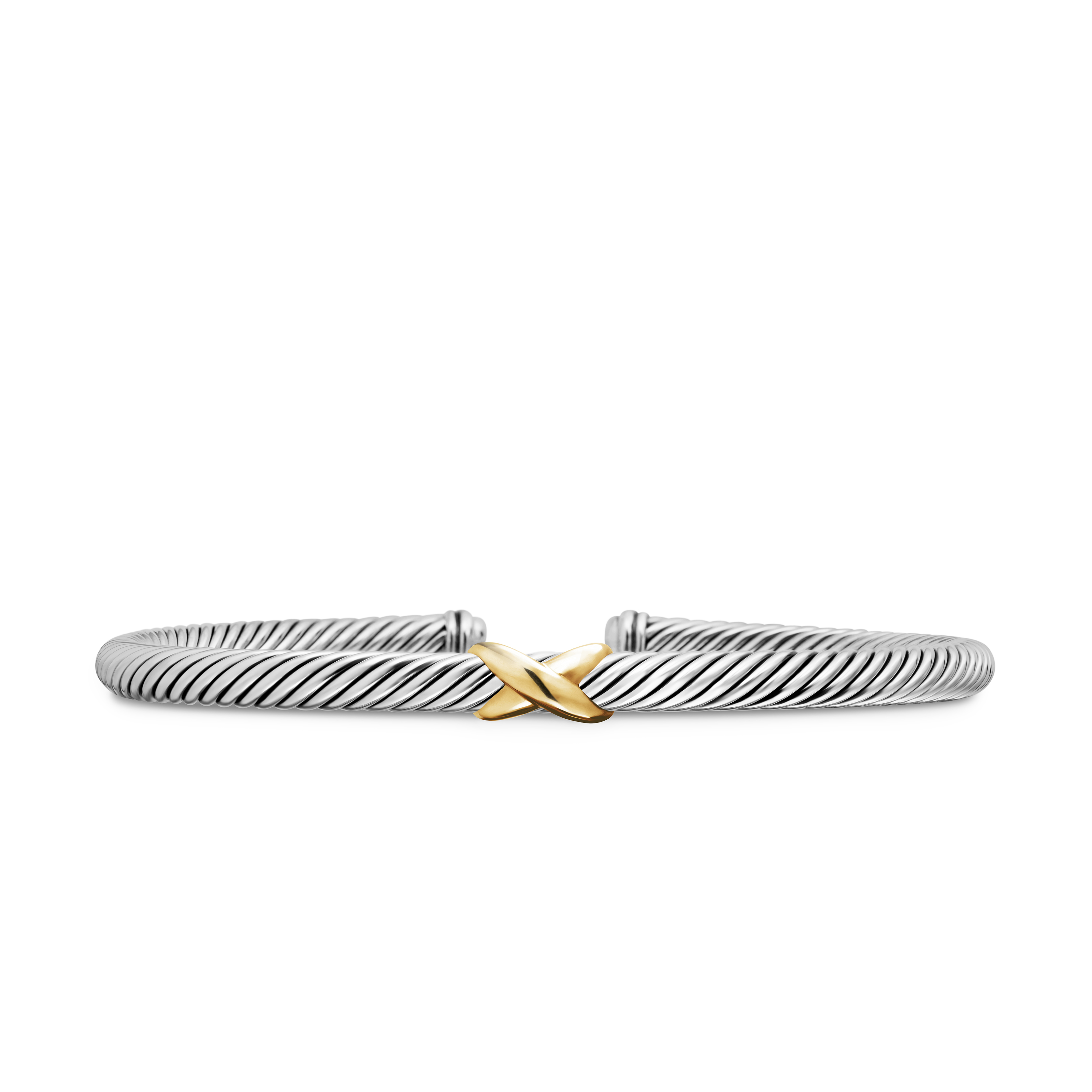 X Classic Cable Station Bracelet in Sterling Silver with 18K Yellow Gold, 4mm