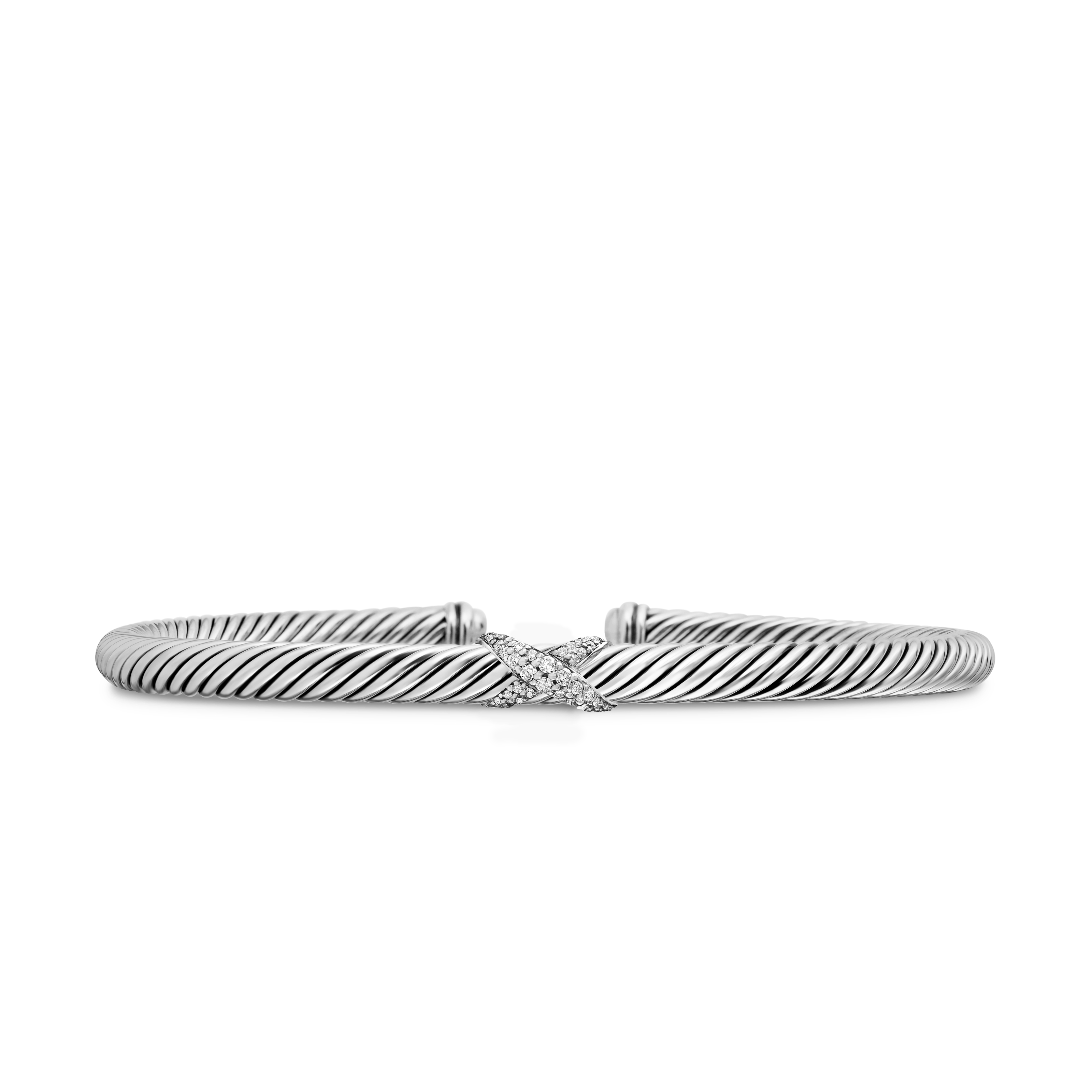 X Classic Cable Station Bracelet in Sterling Silver with Diamonds, 4mm