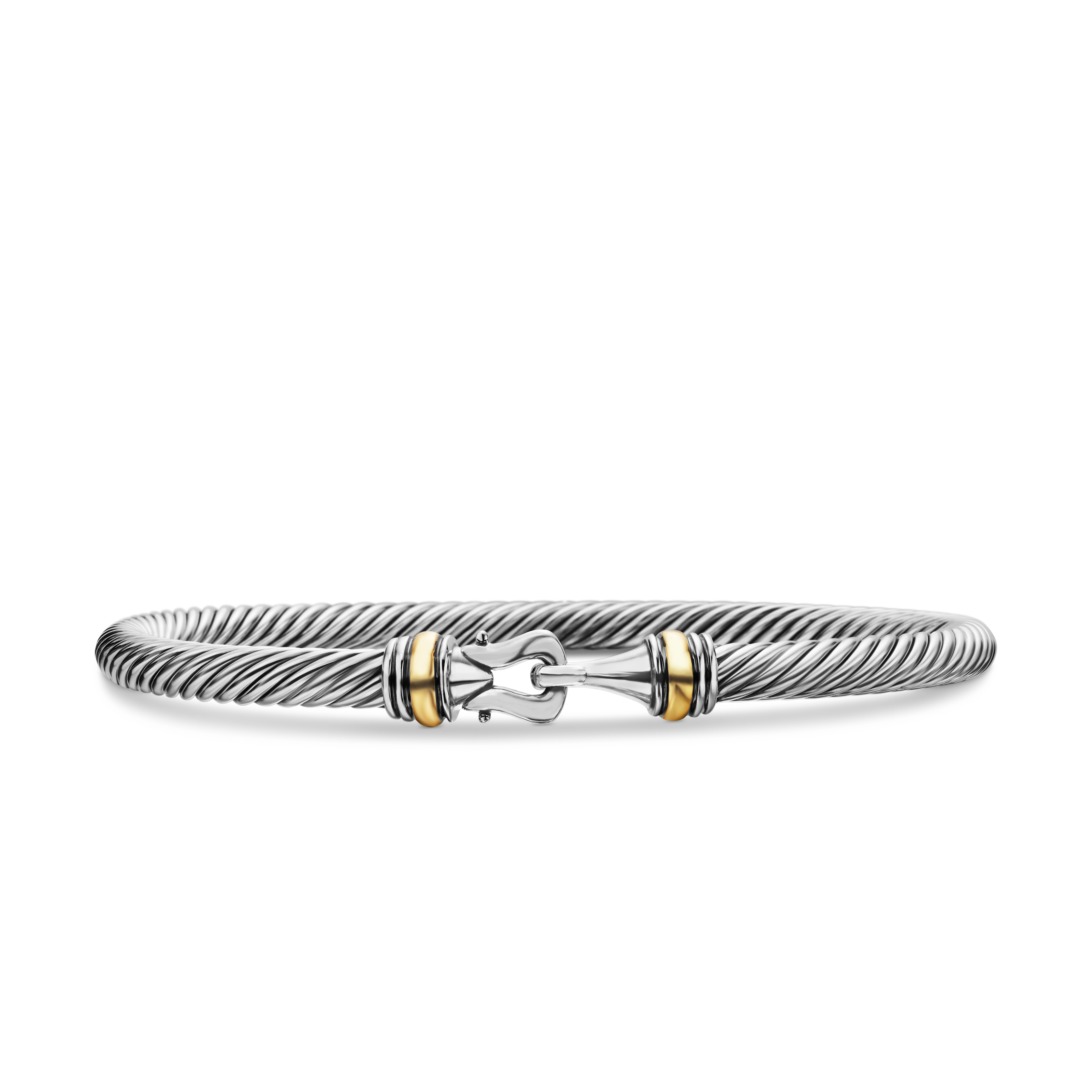 Buckle Classic Cable Bracelet in Sterling Silver with 18K Yellow Gold, 4mm