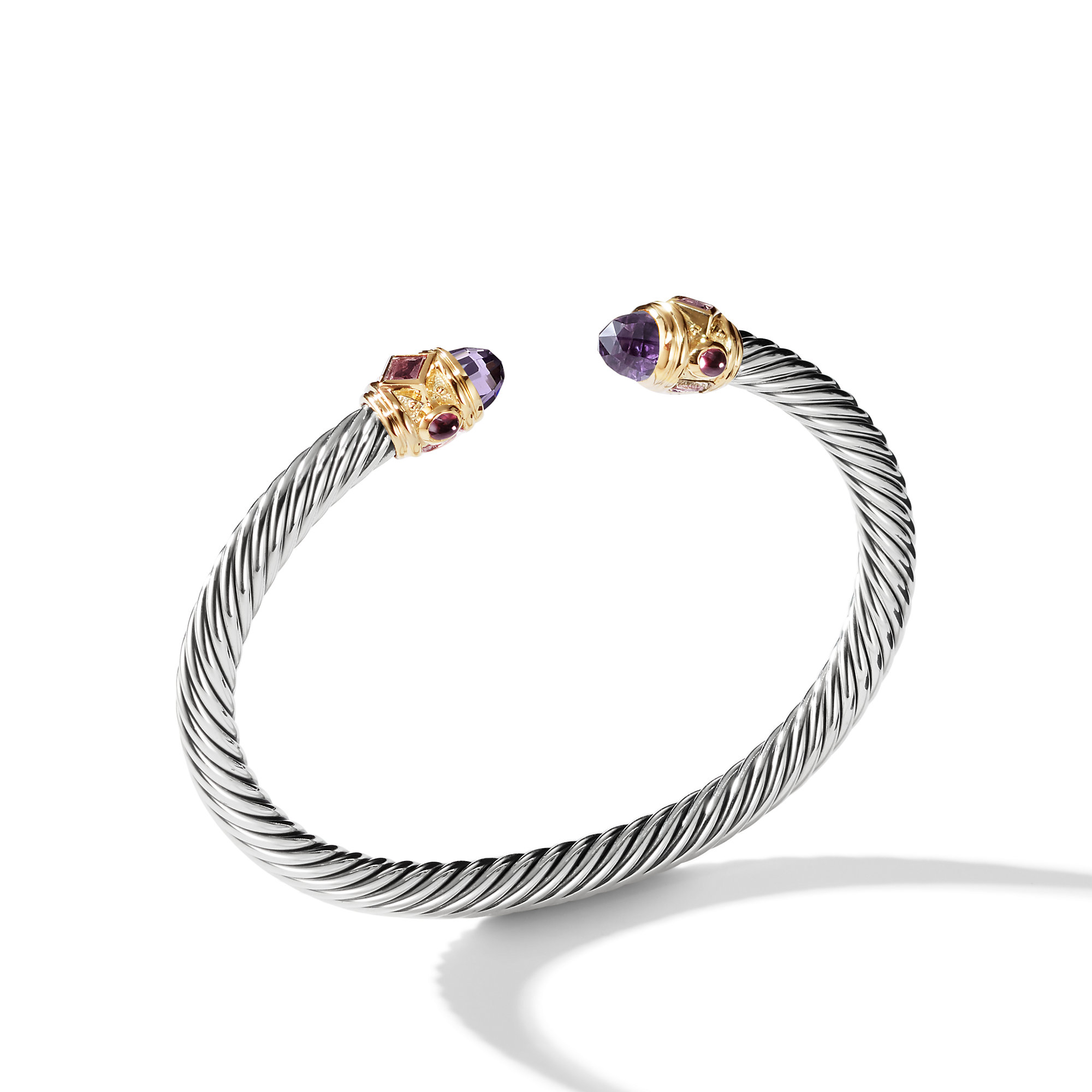 Renaissance® Classic Cable Bracelet in Sterling Silver with 14K Yellow Gold, Amethyst, Pink Tourmaline and Rhodolite Garnet, 5mm