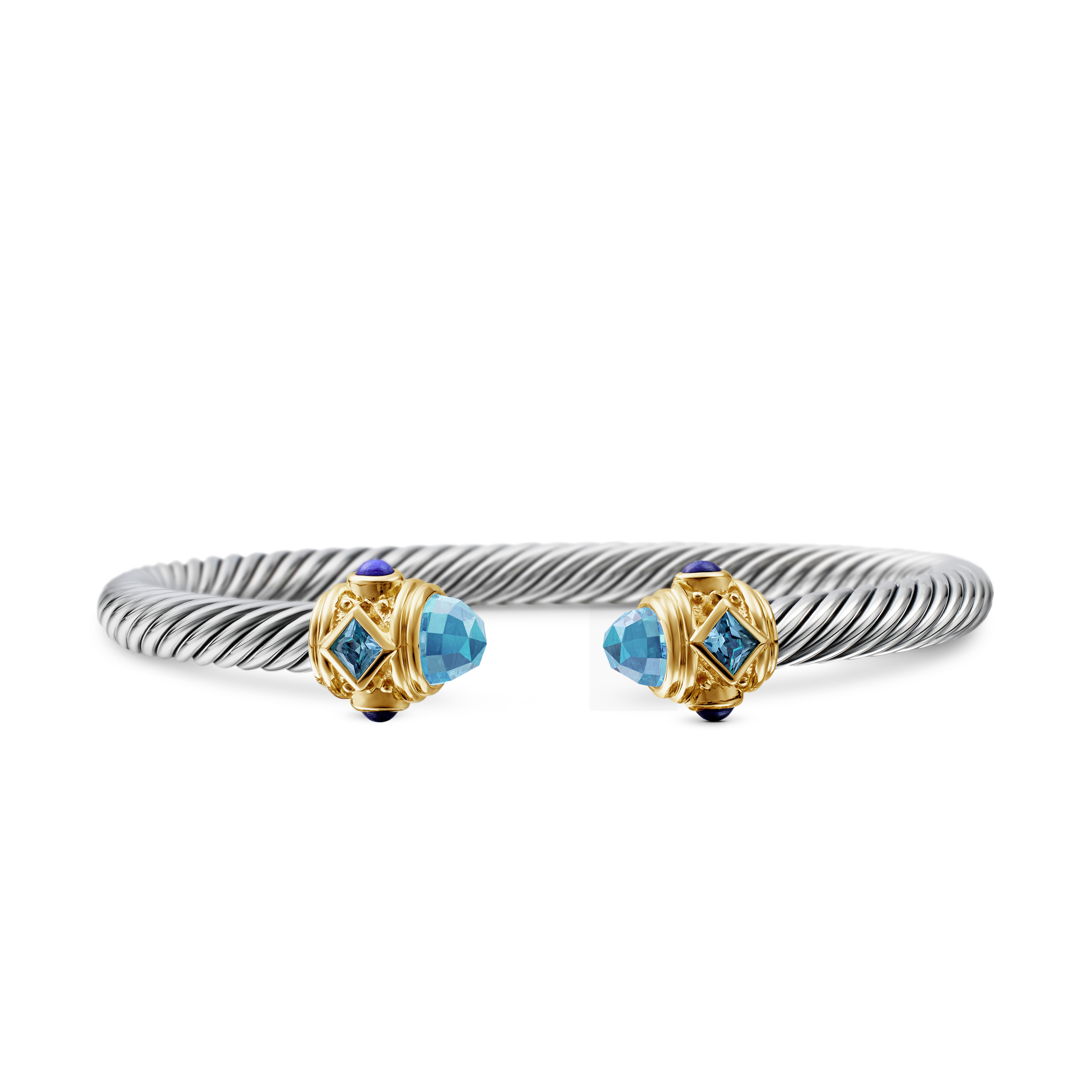 Renaissance® Classic Cable Bracelet in Sterling Silver with 14K Yellow Gold, Blue Topaz and Lapis, 5mm