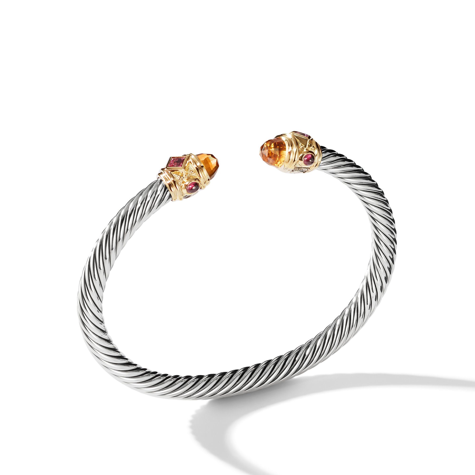 Renaissance® Classic Cable Bracelet in Sterling Silver with 14K Yellow Gold, Citrine and Rhodolite Garnet, 5mm