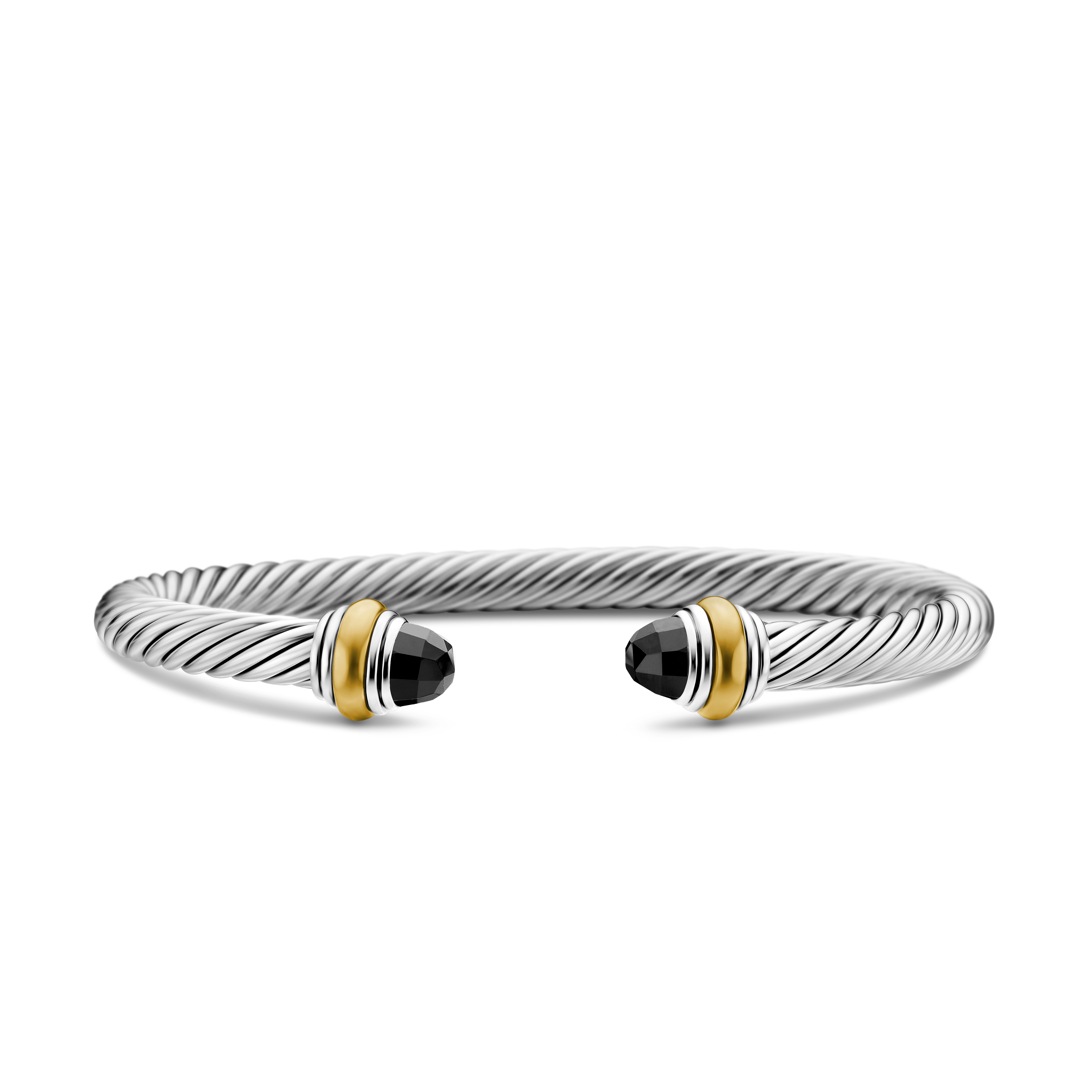 Classic Cable Bracelet in Sterling Silver with 14K Yellow Gold and Black Onyx, 5mm