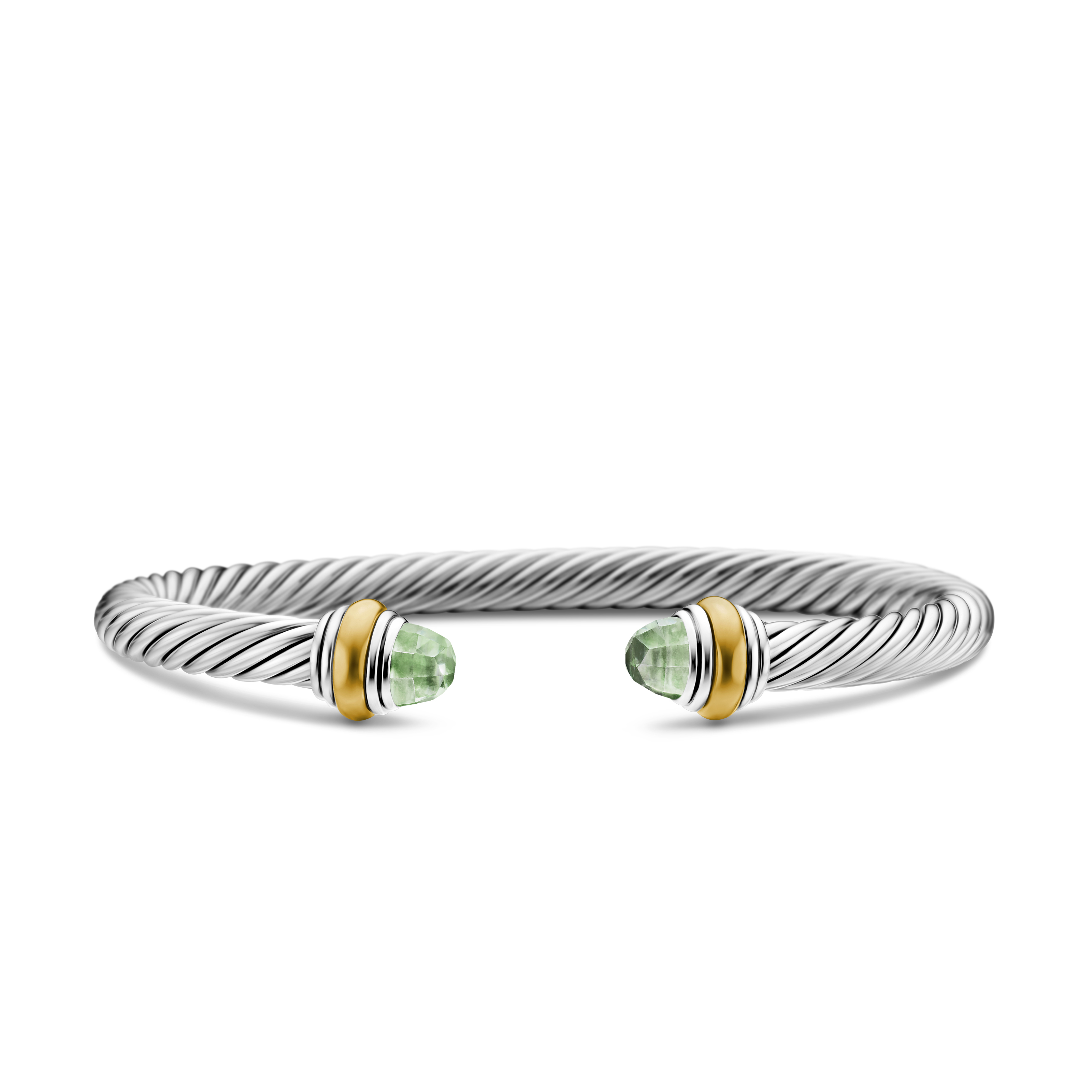 Classic Cable Bracelet in Sterling Silver with 14K Yellow Gold and Prasiolite, 5mm