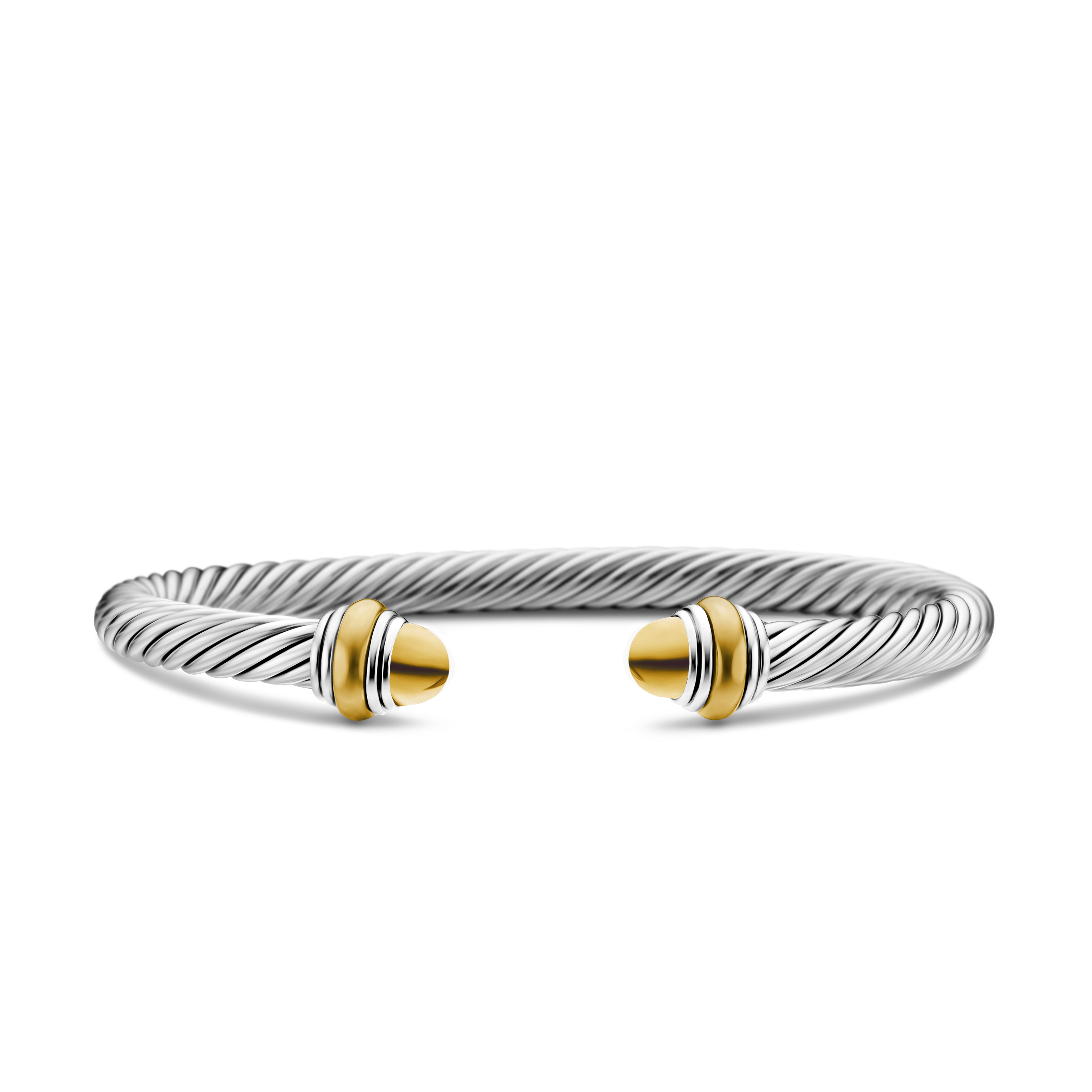 Classic Cable Bracelet in Sterling Silver with 14K Yellow Gold and Gold Domes, 5mm