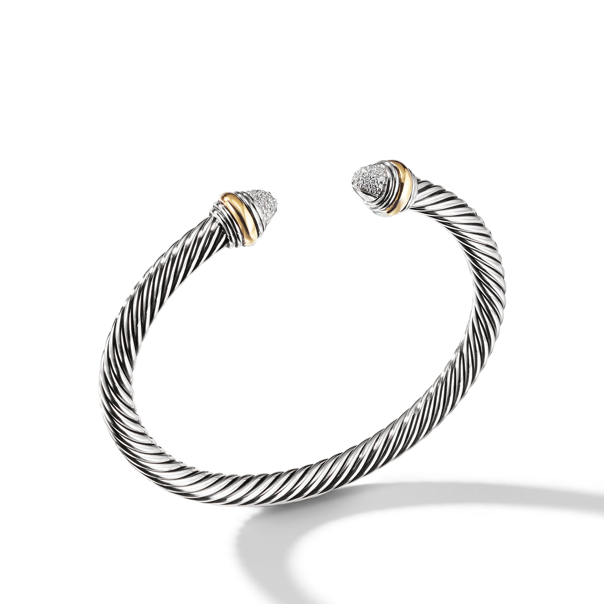 Cable Classics Bracelet in Sterling Silver with Pave Diamond Domes and 14K Yellow Gold