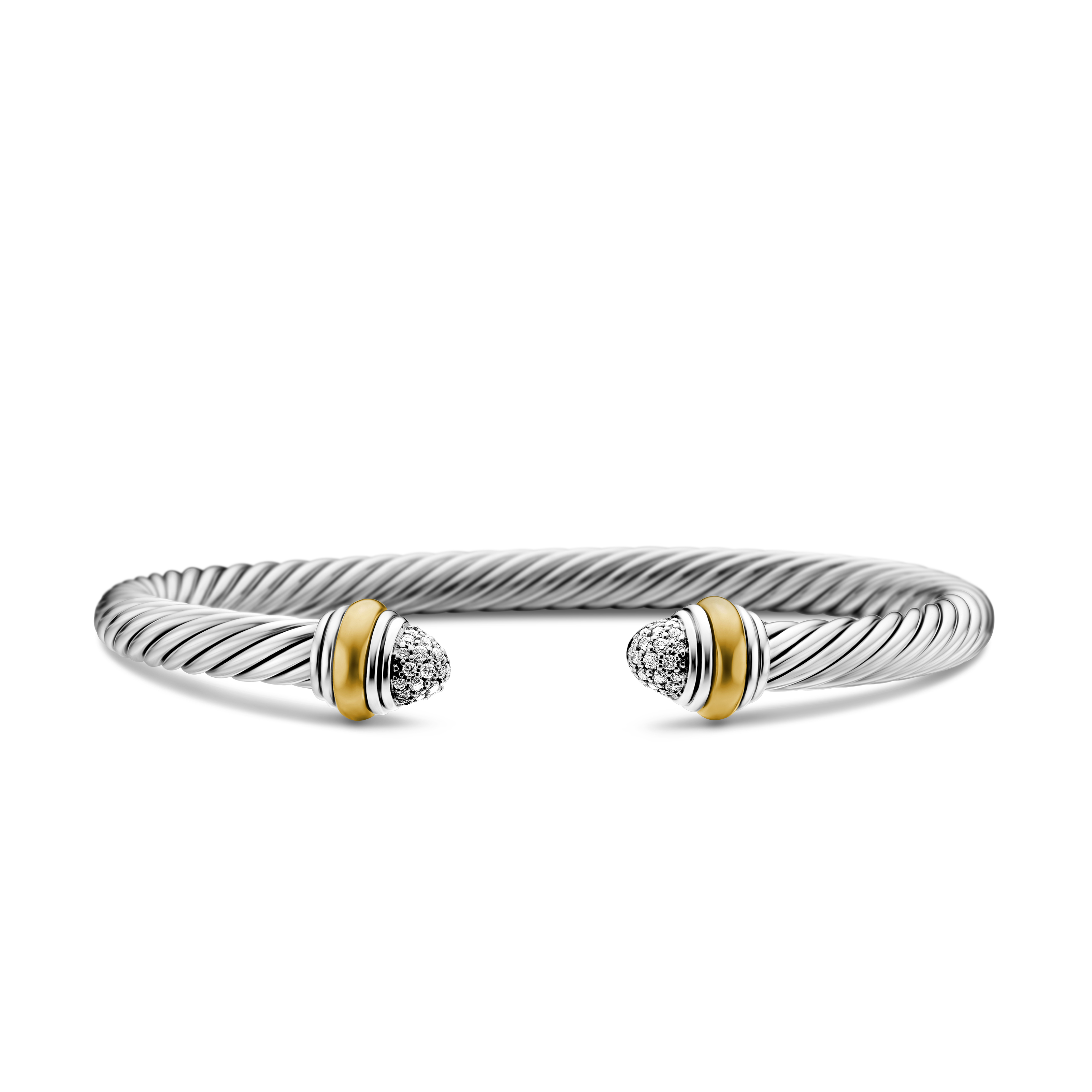 Cable Classics Bracelet in Sterling Silver with Pave Diamond Domes and 14K Yellow Gold