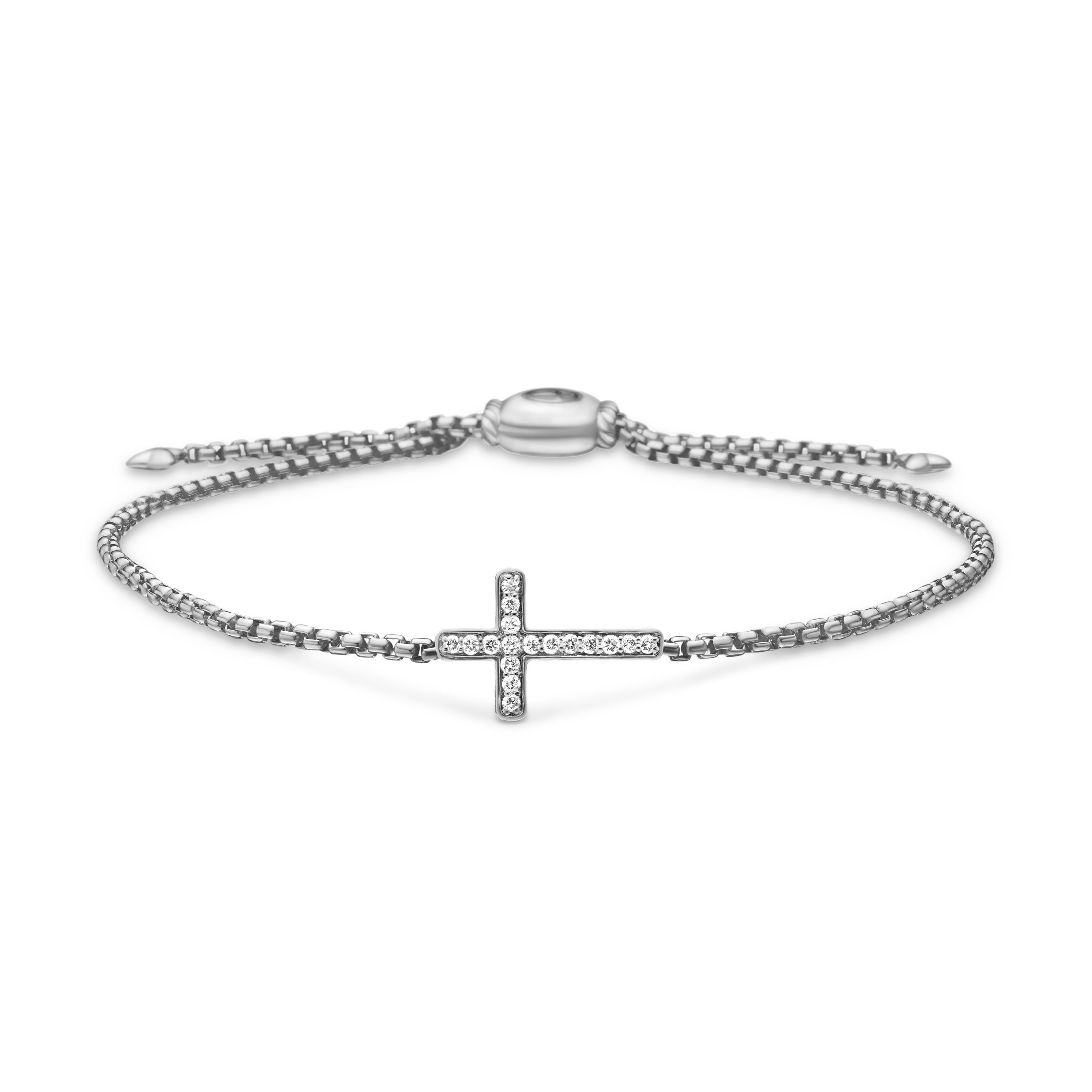 Petite Pavé Cross Chain Bracelet in Sterling Silver with Diamonds, 1.7mm