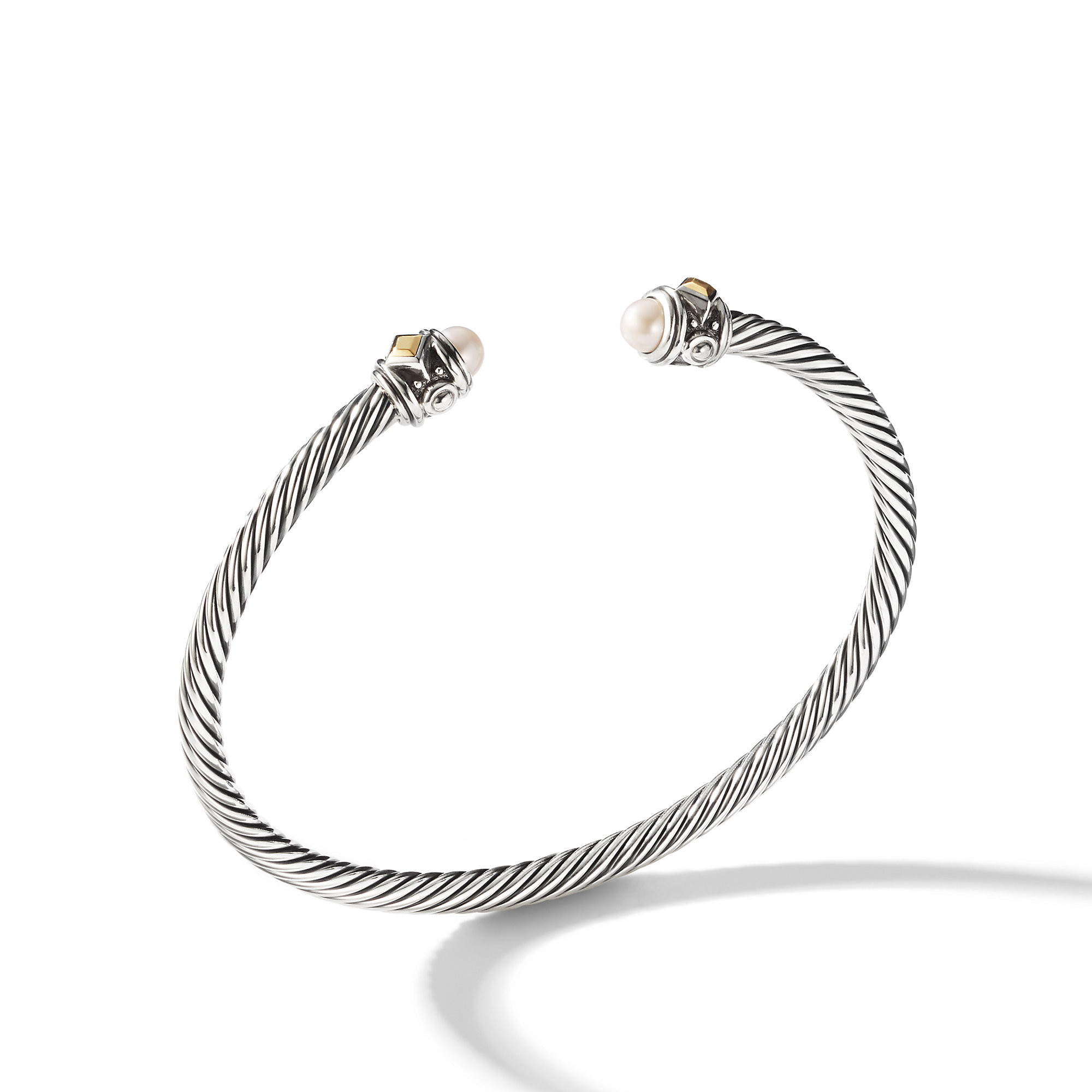 Renaissance® Classic Cable Bracelet in Sterling Silver with 18K Yellow Gold and Pearls, 4mm