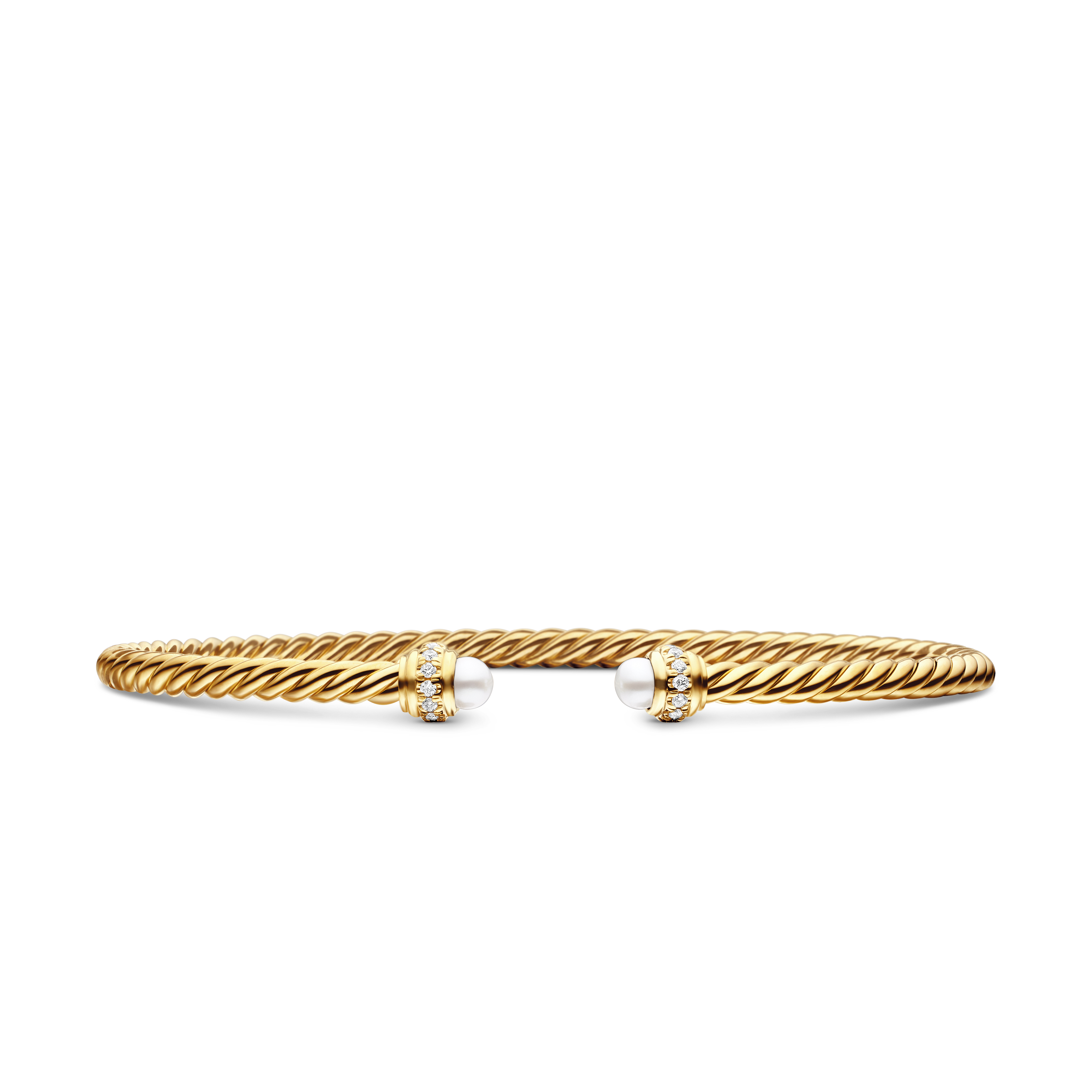 Classic Cablespira® Bracelet in 18K Yellow Gold with Pearls and Diamonds, 3mm