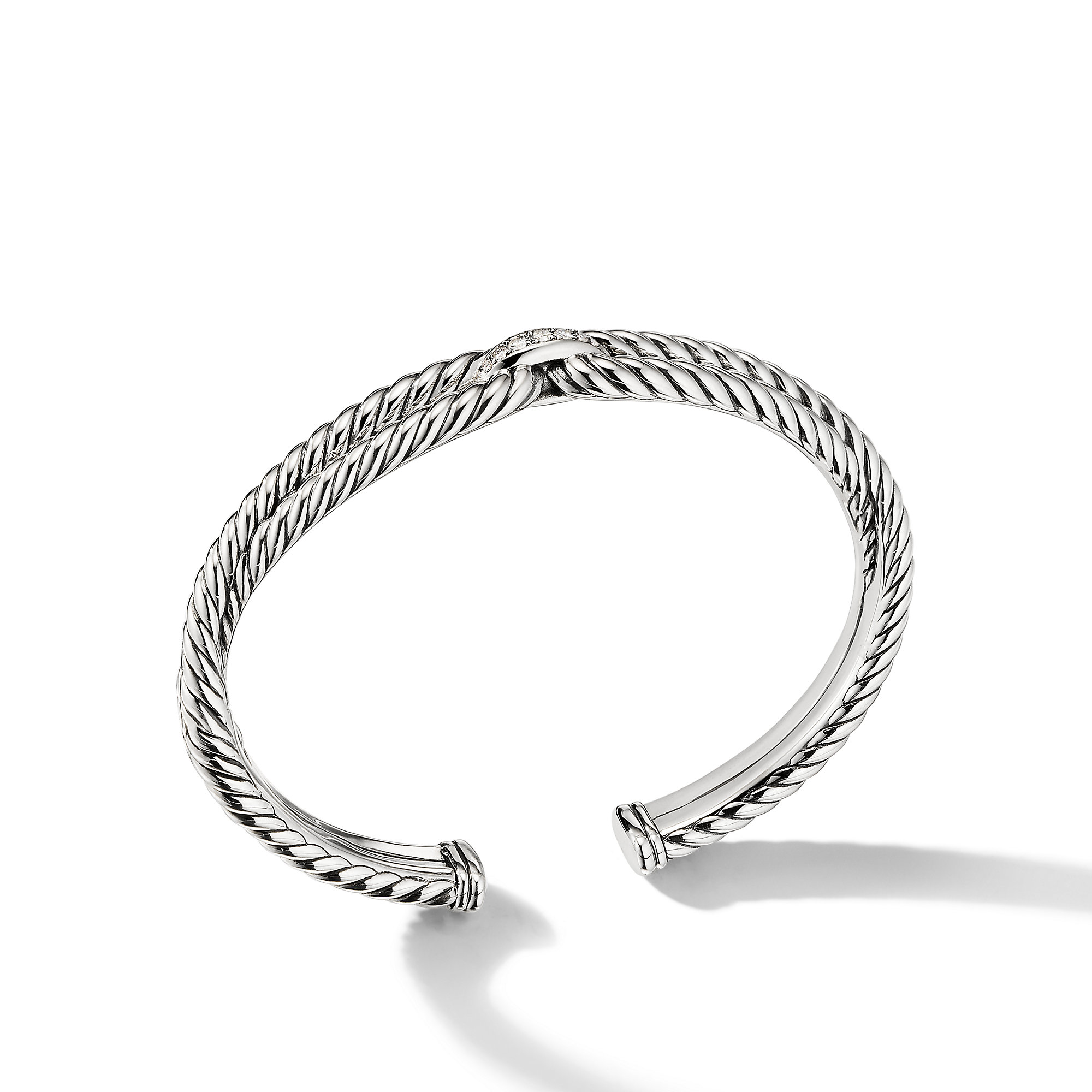 Cable Loop Bracelet in Sterling Silver with Pave Diamonds