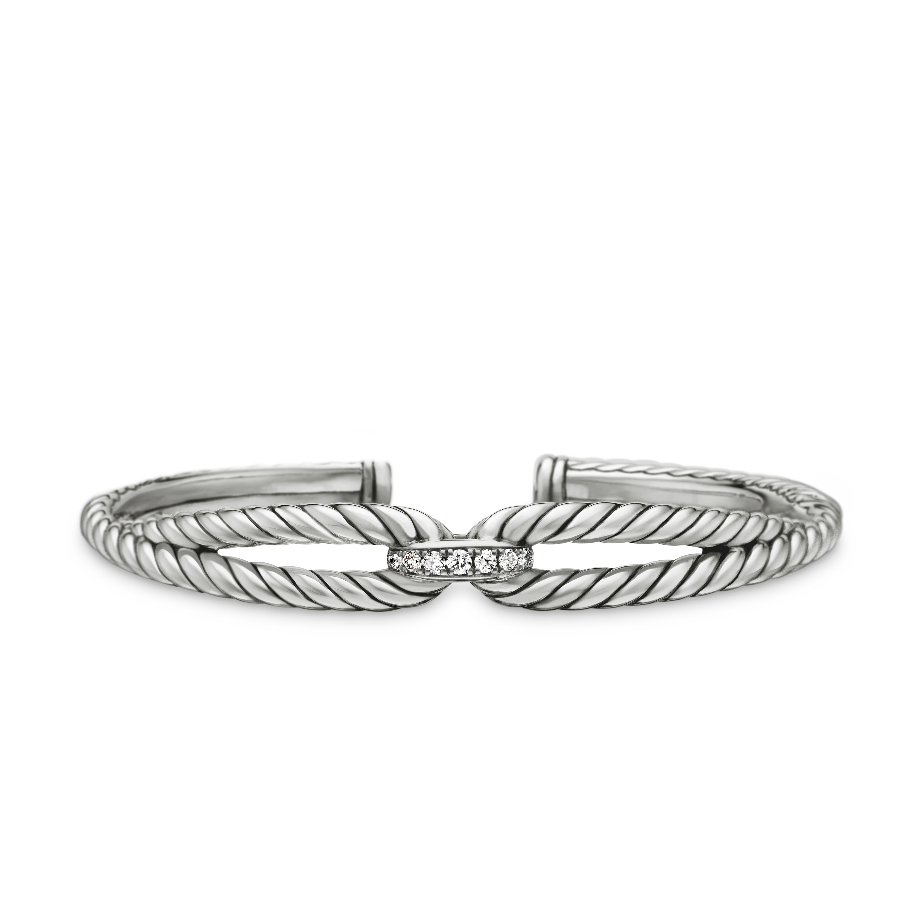 Cable Loop Bracelet in Sterling Silver with Pave Diamonds