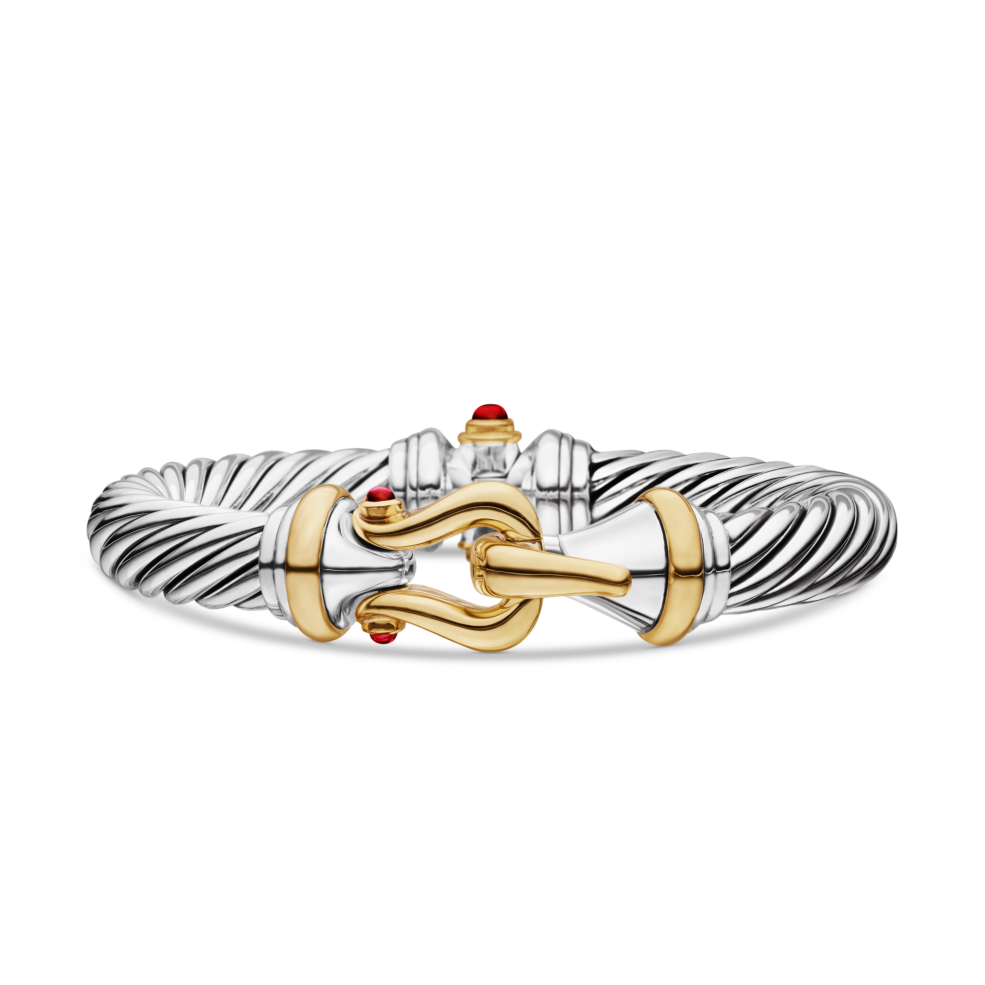 Buckle Bracelet in Sterling Silver with 18K Yellow Gold and Rhodolite Garnets