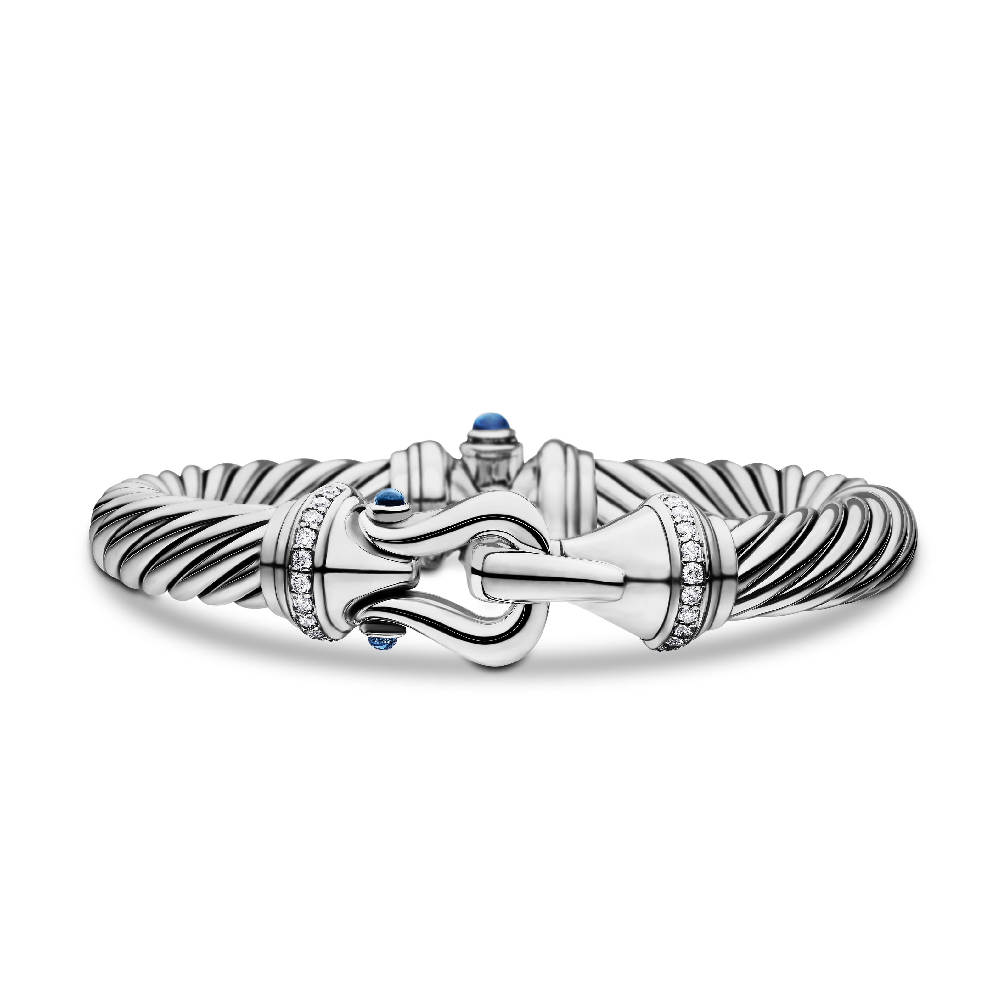 Buckle Bracelet in Sterling Silver with Pave Diamonds and Hampton Blue Topaz