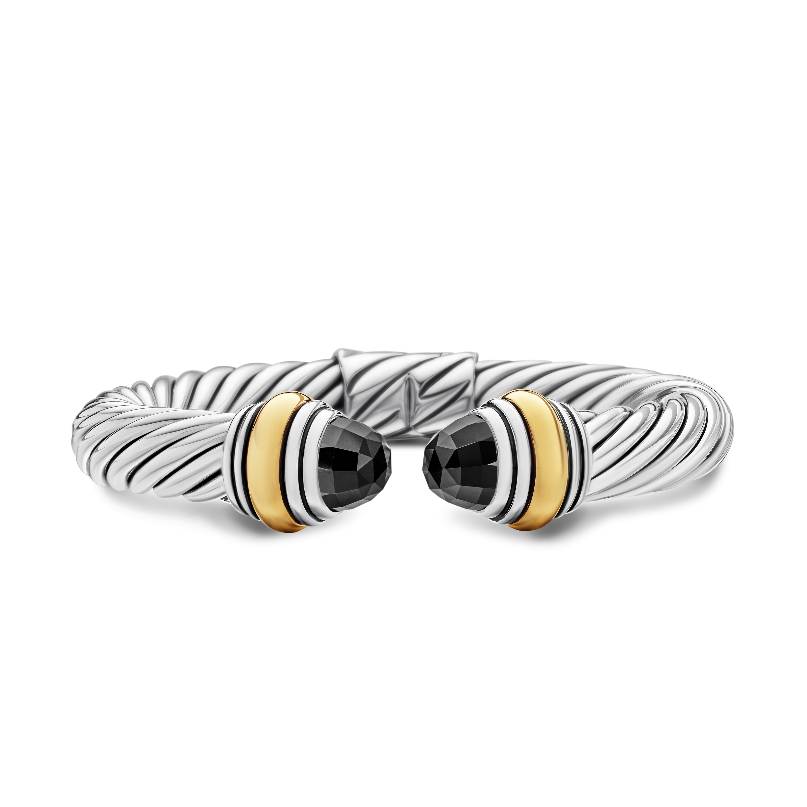 Classic Cable Bracelet in Sterling Silver with 14K Yellow Gold and Black Onyx, 10mm