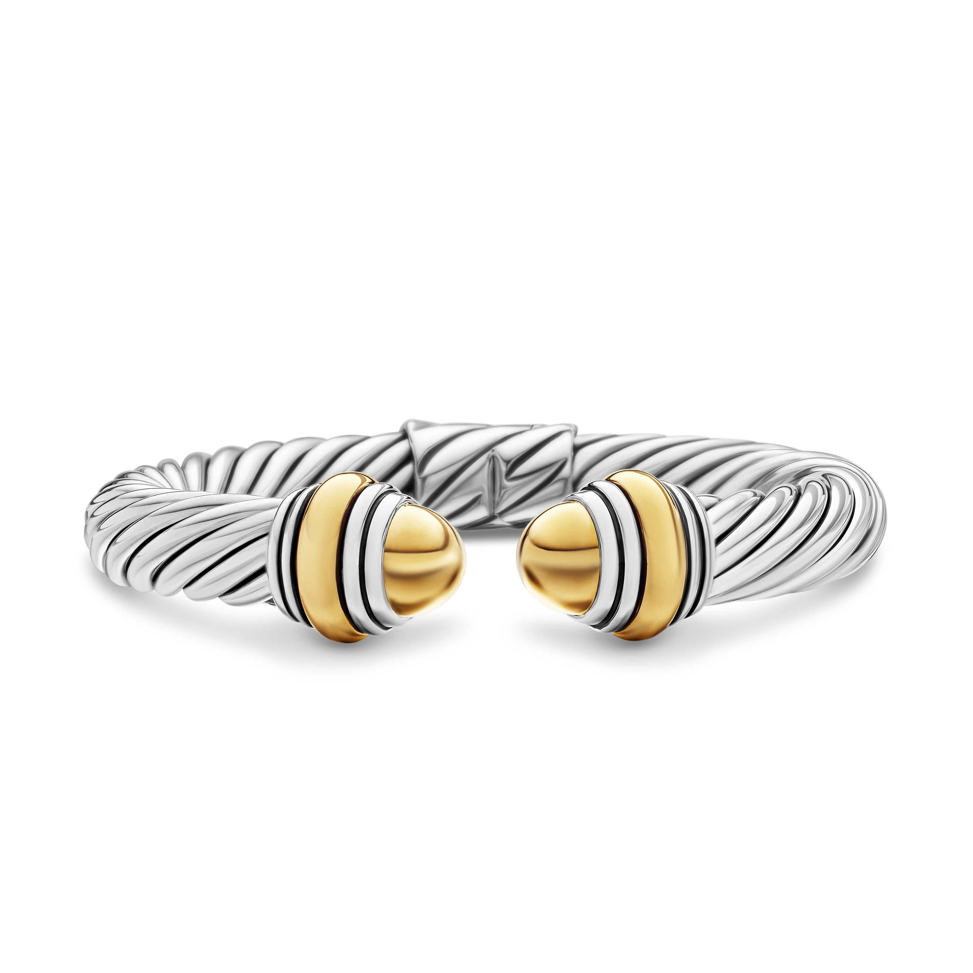 Classic Cable Bracelet in Sterling Silver with 14K Yellow Gold and Gold Domes, 10mm