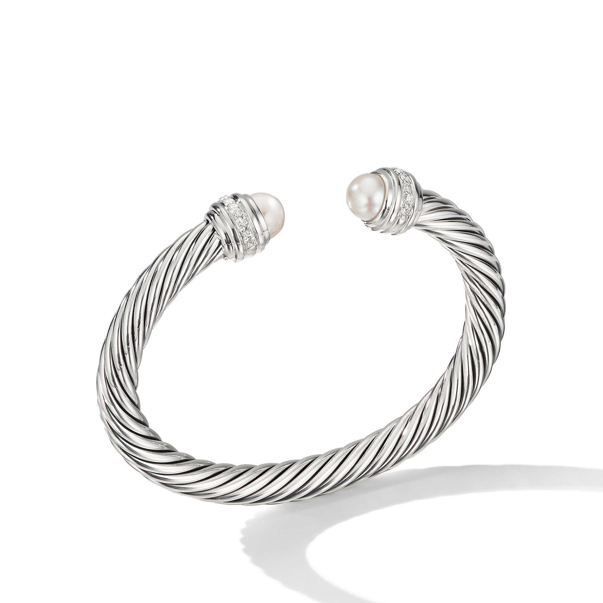 Cable Classics Bracelet in Sterling Silver with Pearls and Pave Diamonds