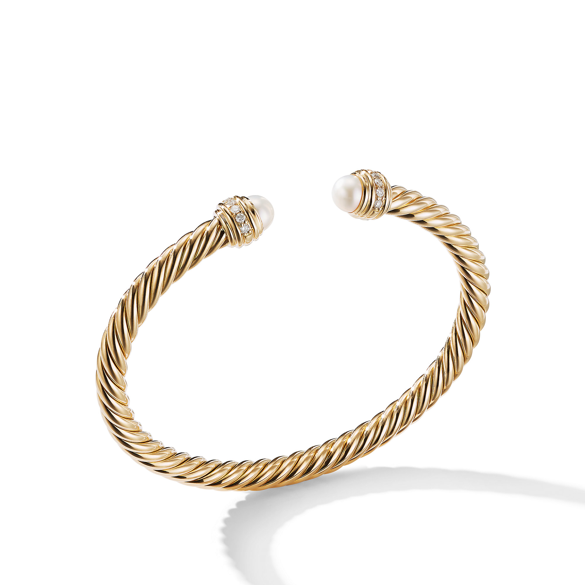 Cable Classics Bracelet in 18K Yellow Gold with Pearls and Pave Diamonds