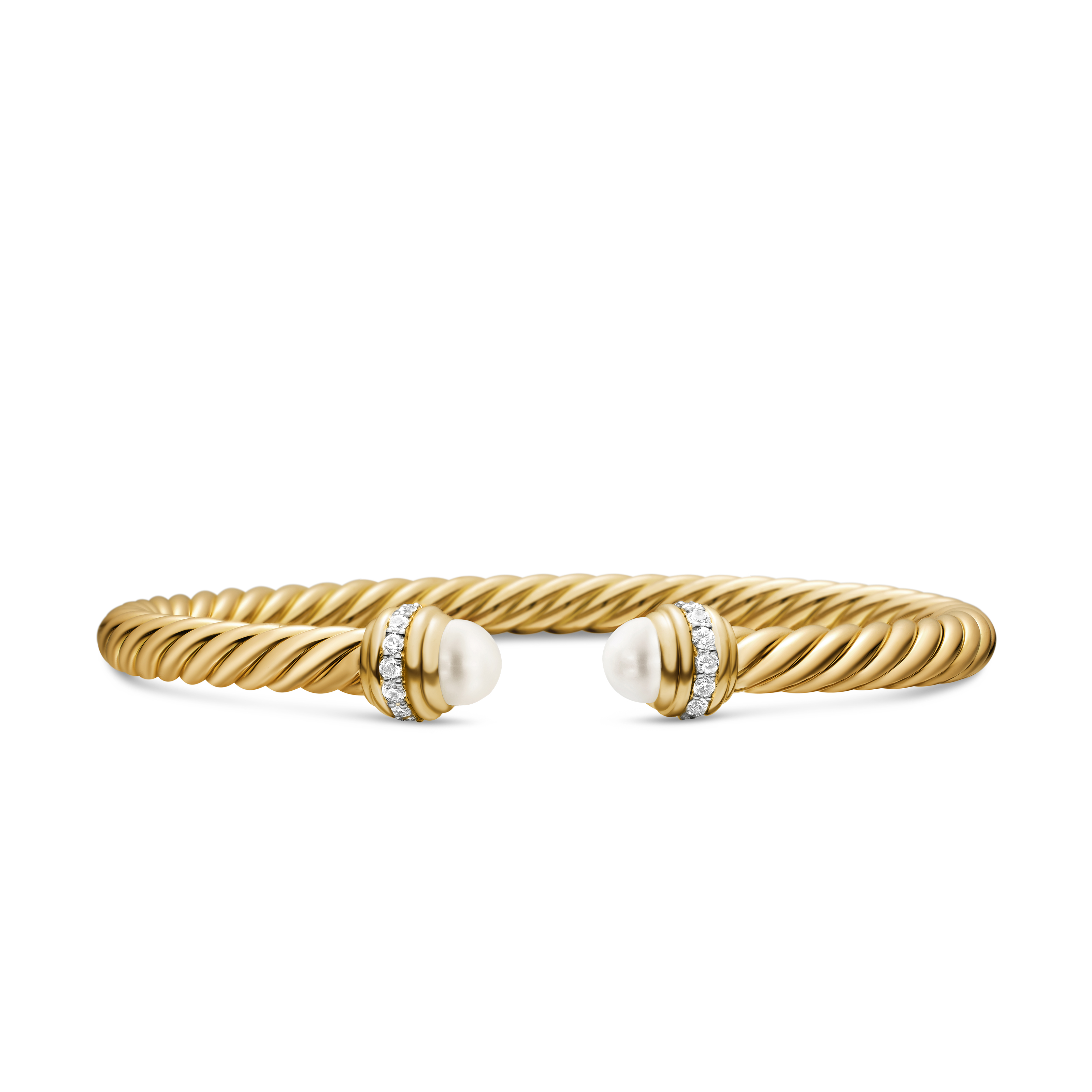 Cable Classics Bracelet in 18K Yellow Gold with Pearls and Pave Diamonds