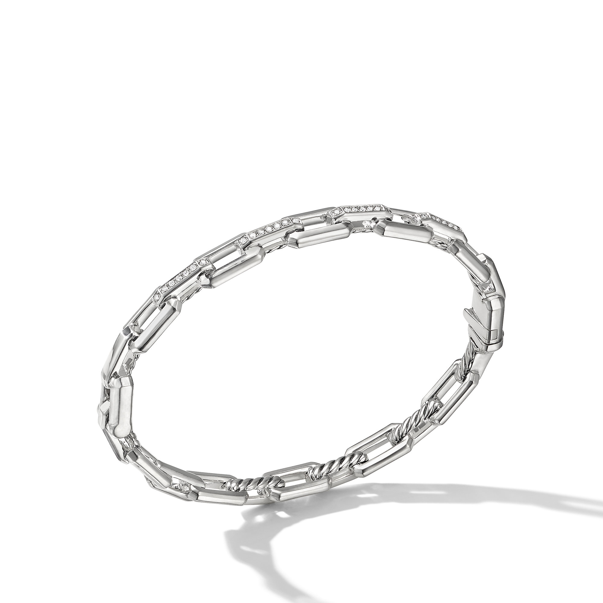 Stax Link Bracelet in Sterling Silver with Pave Diamonds