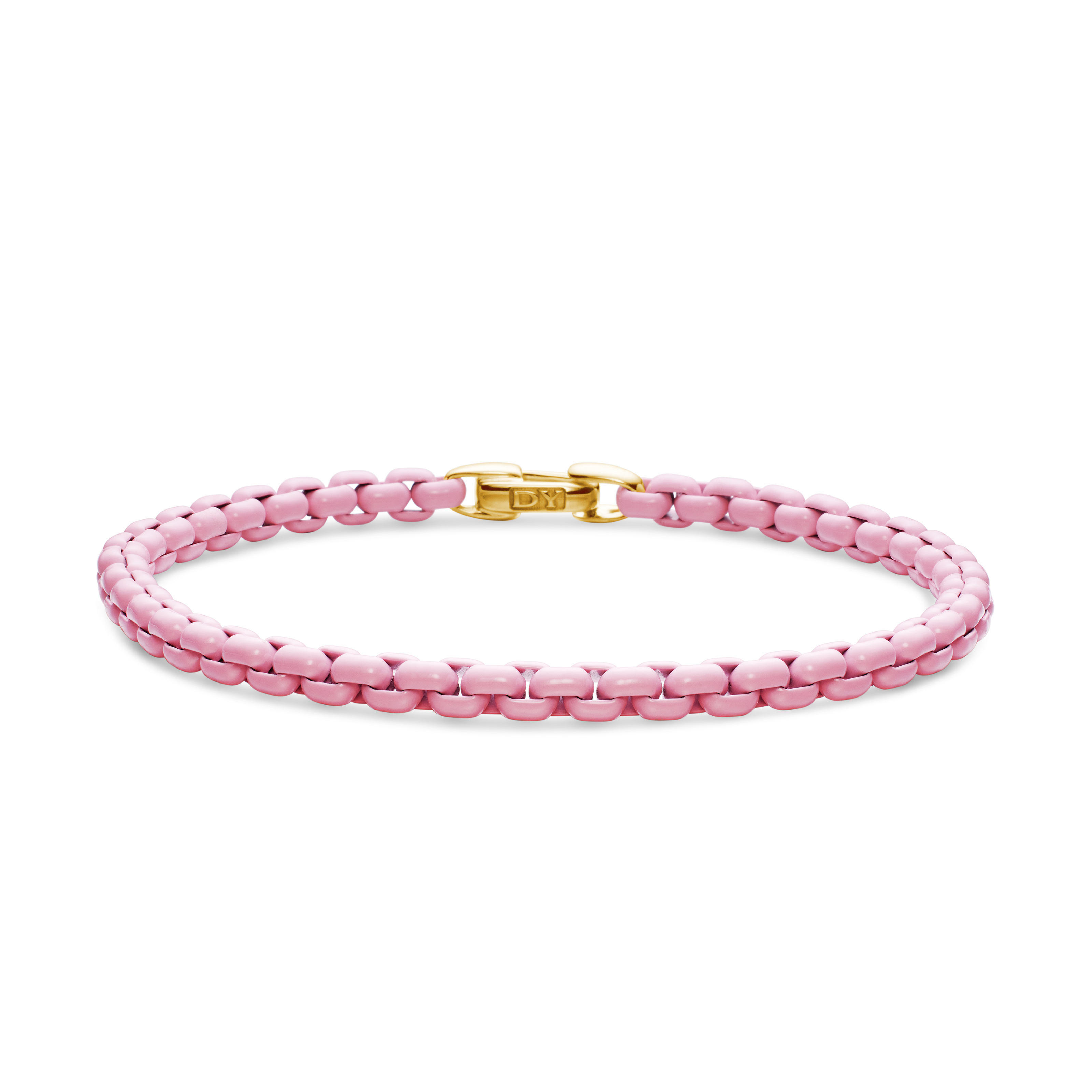 DY Bel Aire Color Box Chain Bracelet in Blush Acrylic with 14K Yellow Gold Accent, 4mm