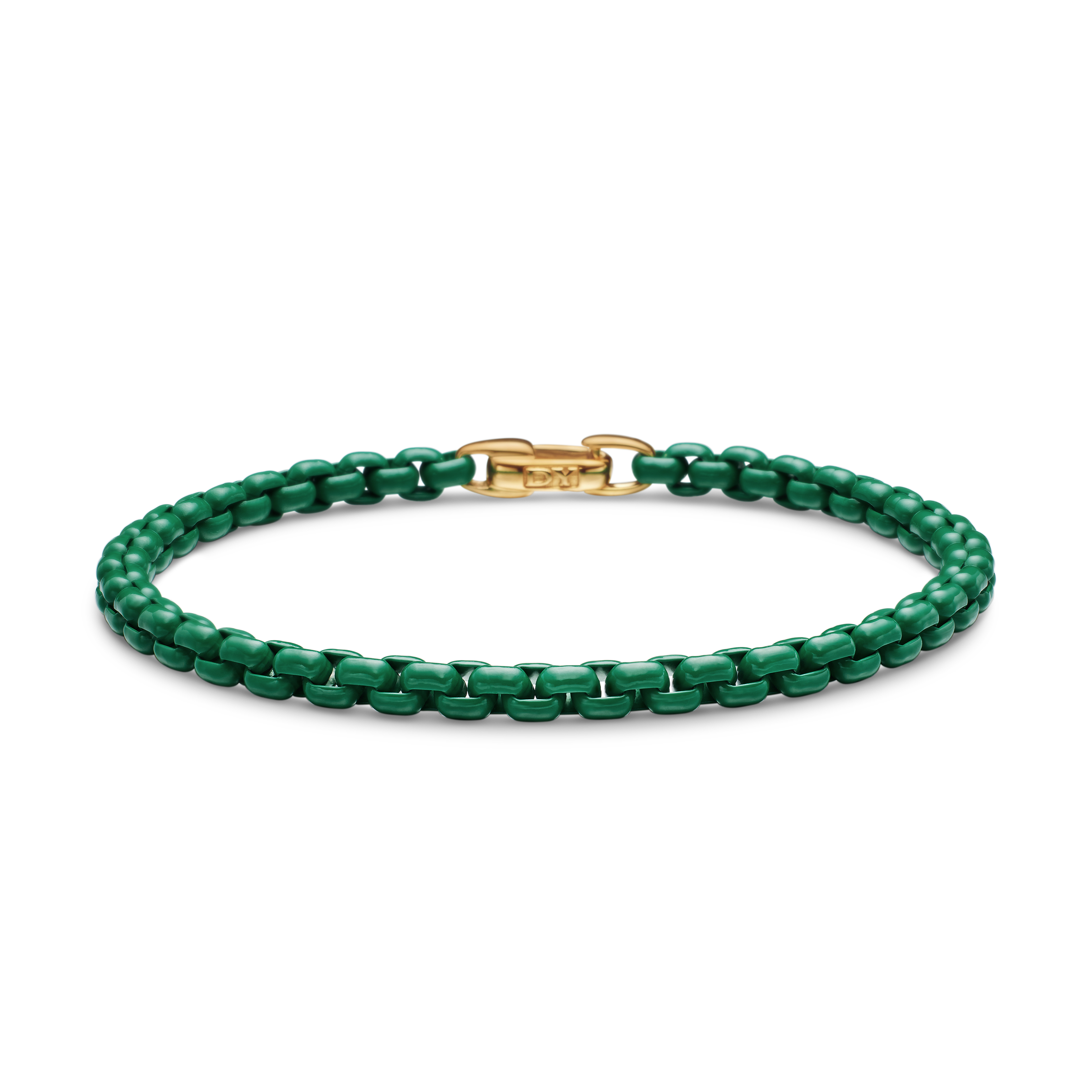 DY Bel Aire Color Box Chain Bracelet in Emerald Green Acrylic with 14K Yellow Gold Accent, 4mm