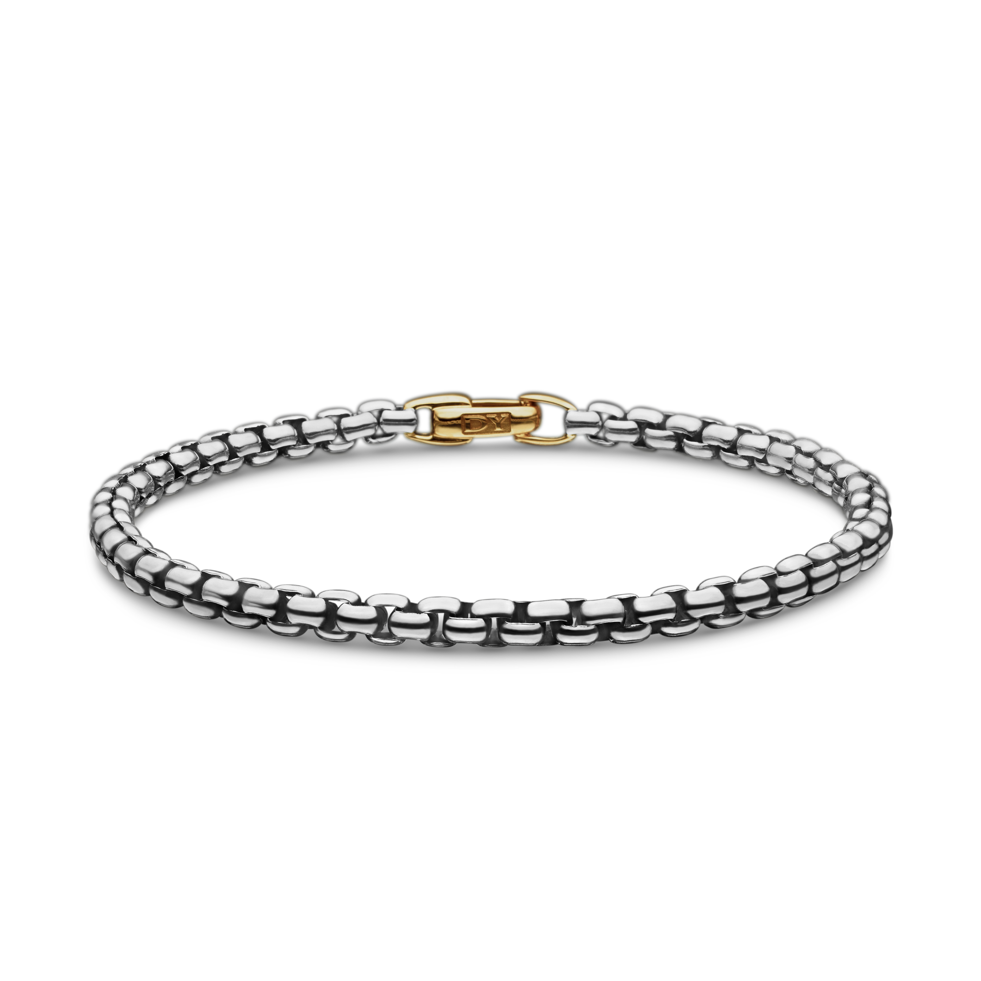 Box Chain Bracelet in Sterling Silver with 14K Yellow Gold