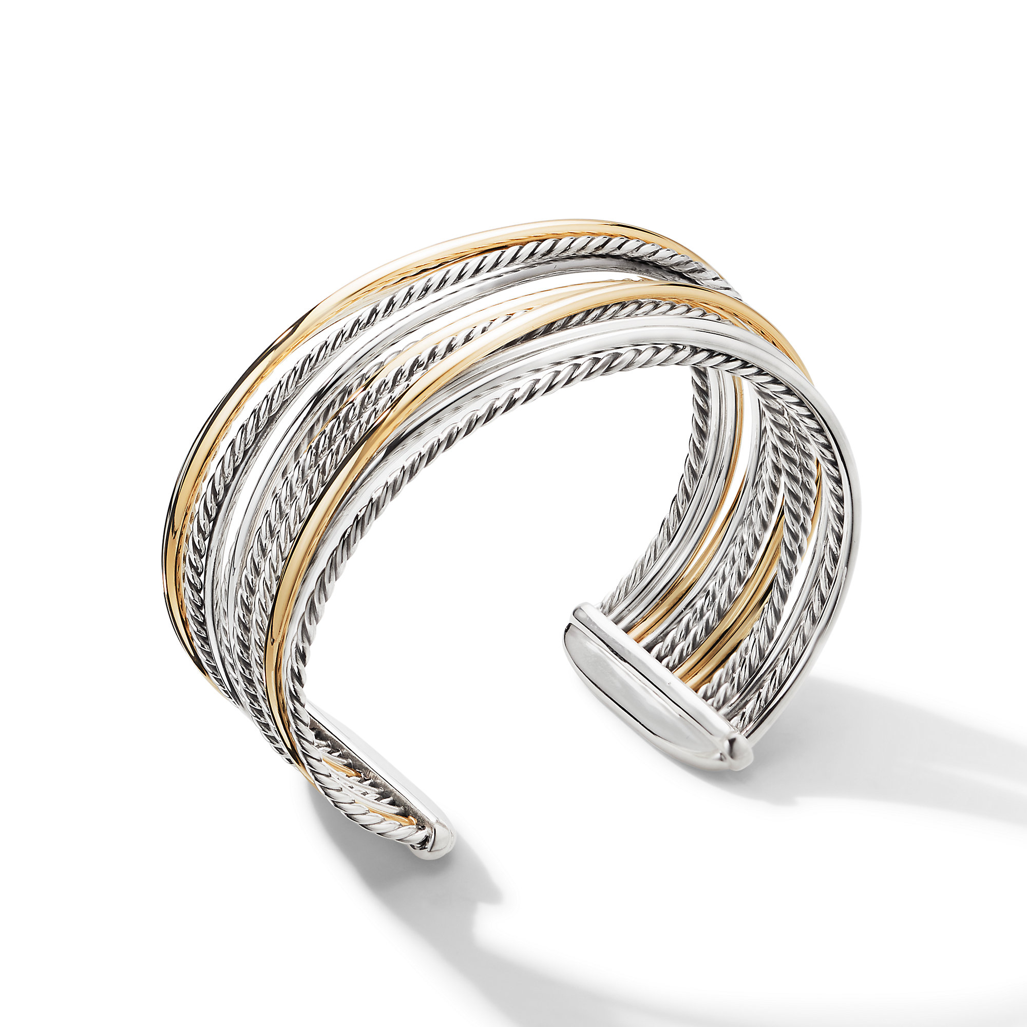 Crossover Cuff Bracelet in Sterling Silver with 18K Yellow Gold