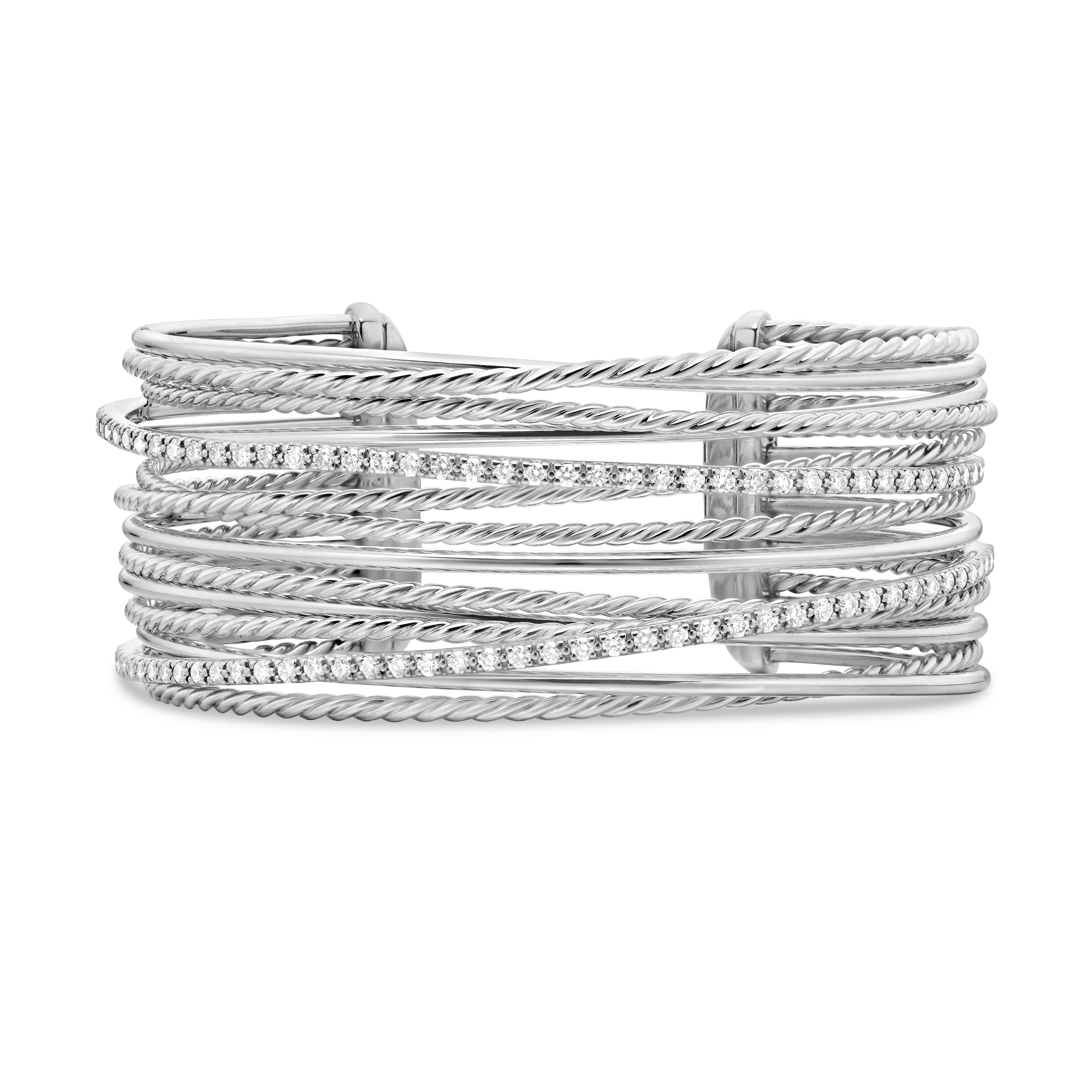 Crossover Cuff Bracelet in Sterling Silver with Diamonds, 27.5mm